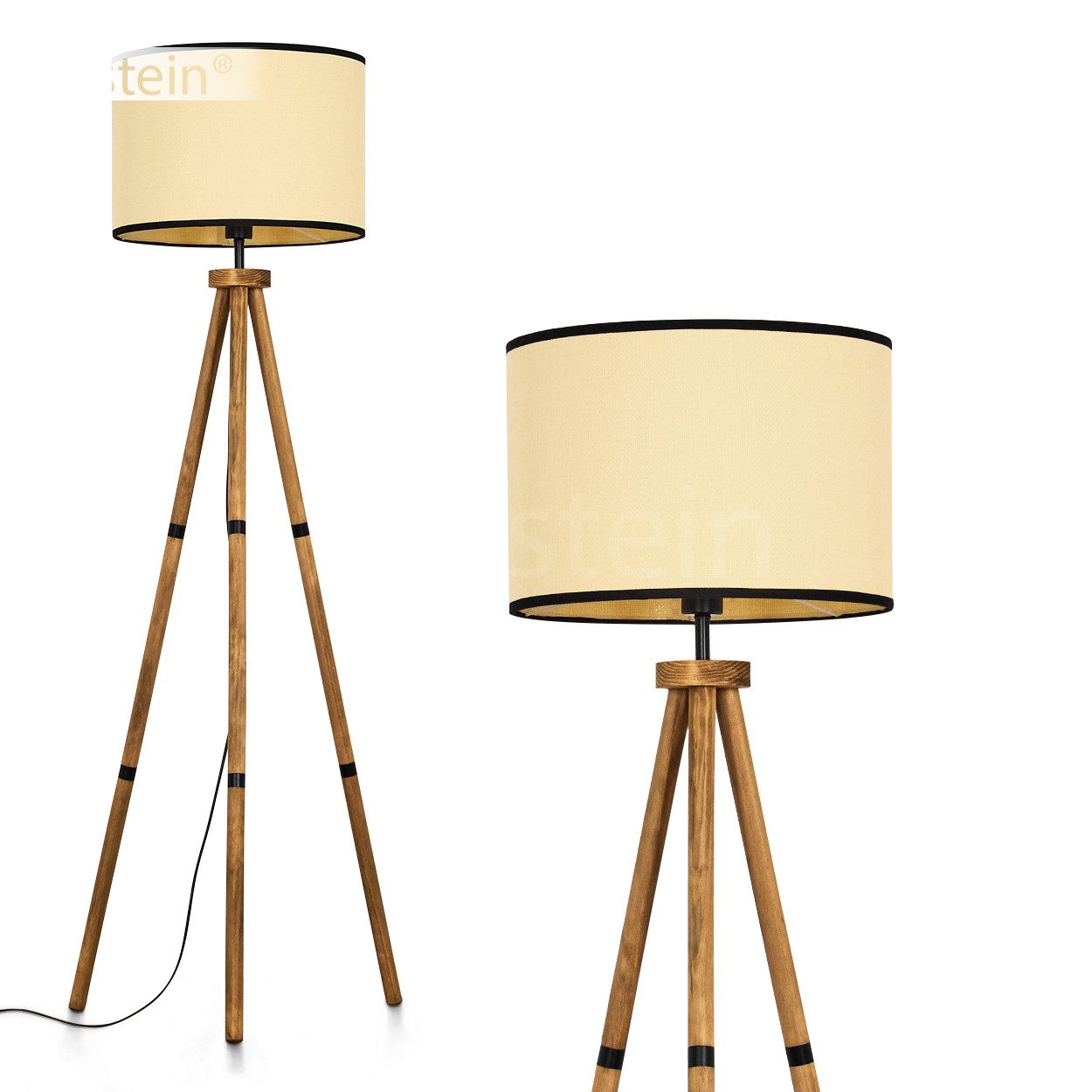 Stehlampe Stehlampe aus Holz/Papiergeflecht in Naturfarben/Beige/Schwarz