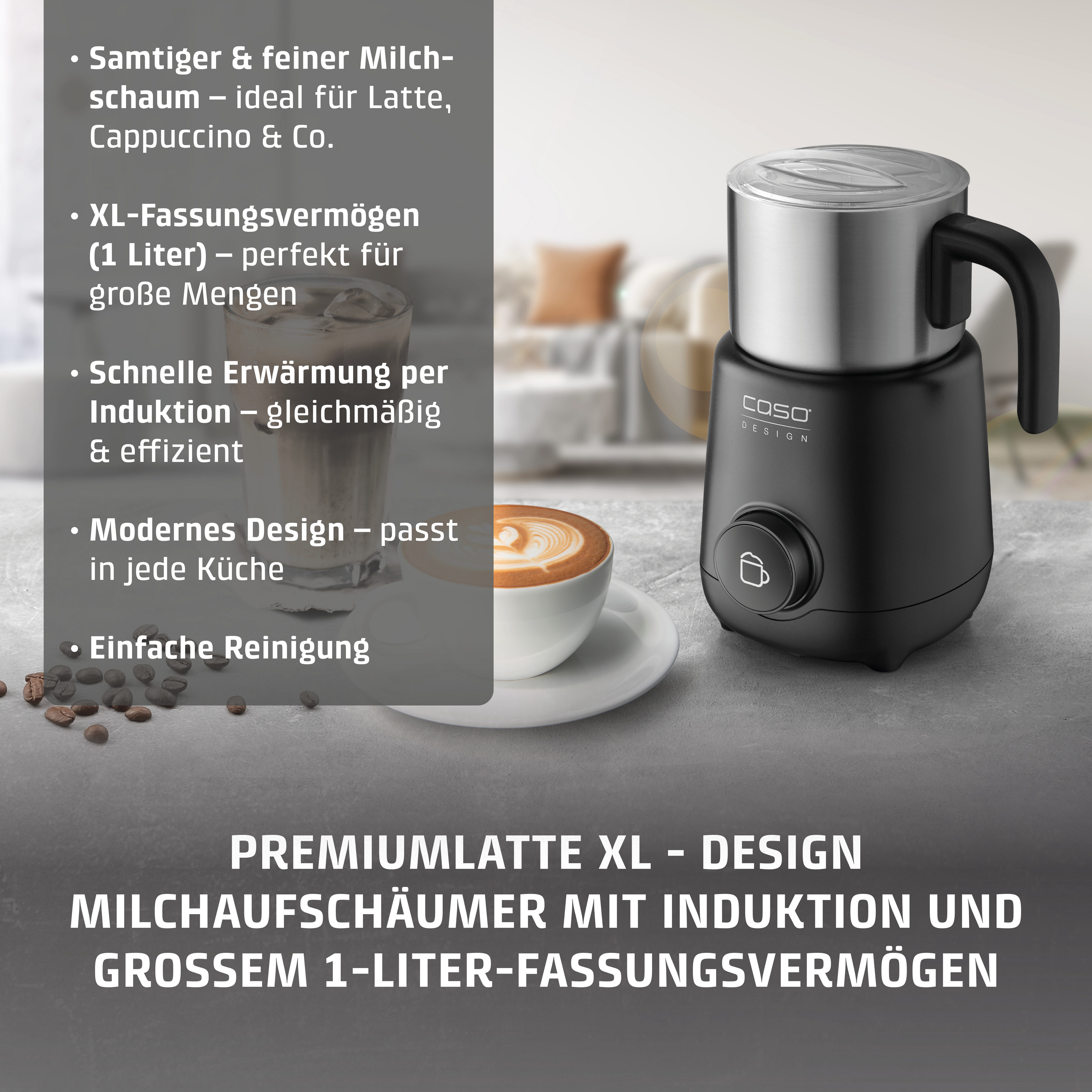 Caso Milchaufschäumer 1667 PremiumLatte XL, 550 W, Milchschaumbehälter, Deckel und Rühreinsatz spülmaschinengeeignet