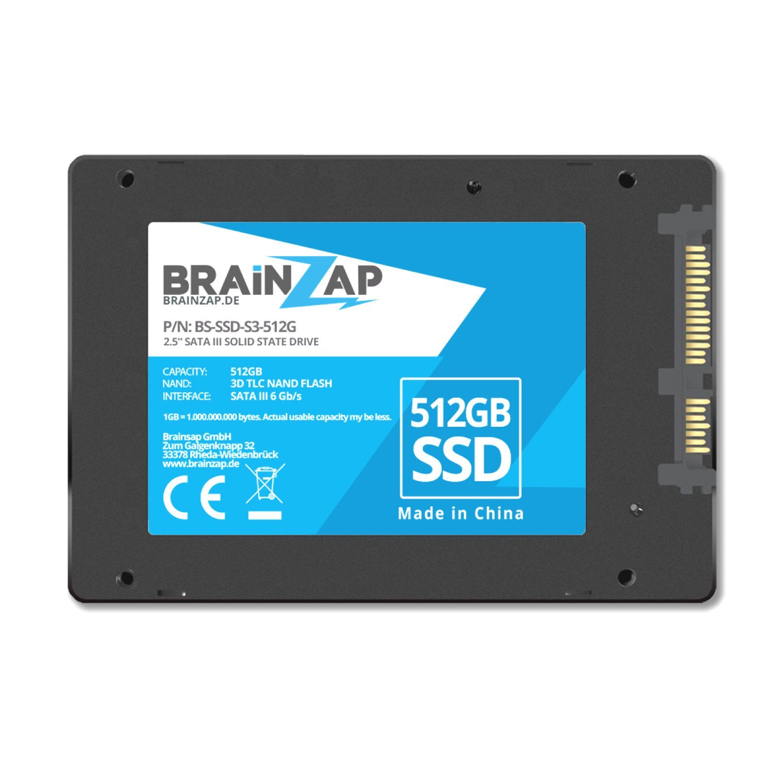 BRAINZAP SATA III SSD interne SSD (512 GB) 2,5 Zoll" 550 MB/S Lesegeschwindigkeit, 500 MB/S Schreibgeschwindigkeit, 3D TLC NAND FLASH, 2.5