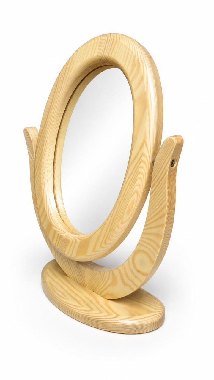 Xlmoebel Schminkspiegel NordicGlow Holz-Tischspiegel Oval Kiefer Natur Design Sofort, Beweglich