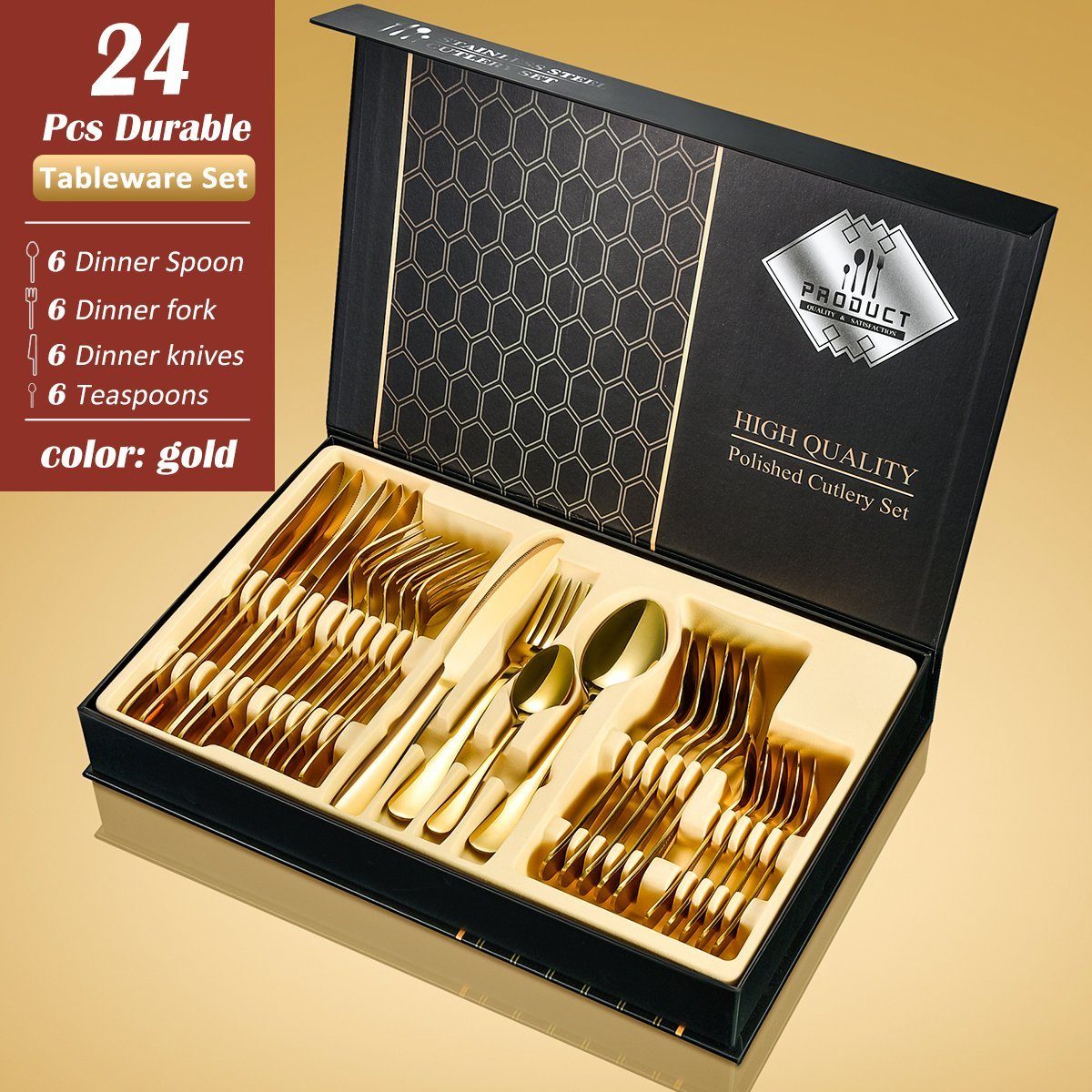 Faizee Möbel Besteck-Set Cutlery Set 24-teiliges Besteckset Set Service für 6 Gift Box (24-tlg), Edelstahl