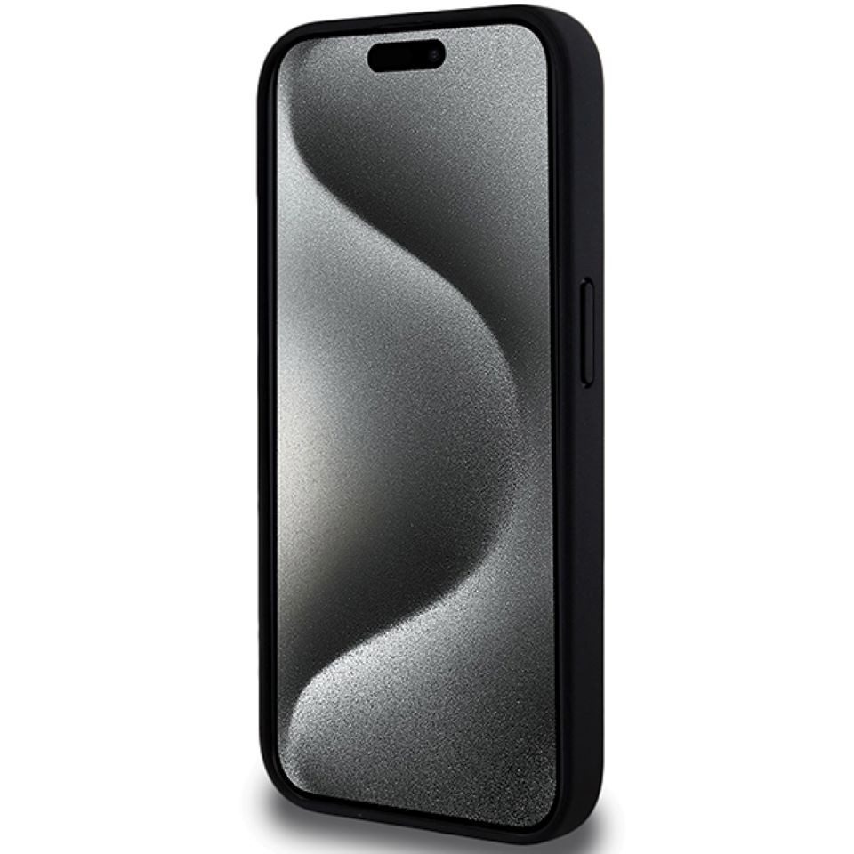 BMW Handyhülle Hardcase iPhone 15 Pro schwarz Logo Metall Kunstleder 6,1 Zoll, Kantenschutz – Bild 5 von 5
