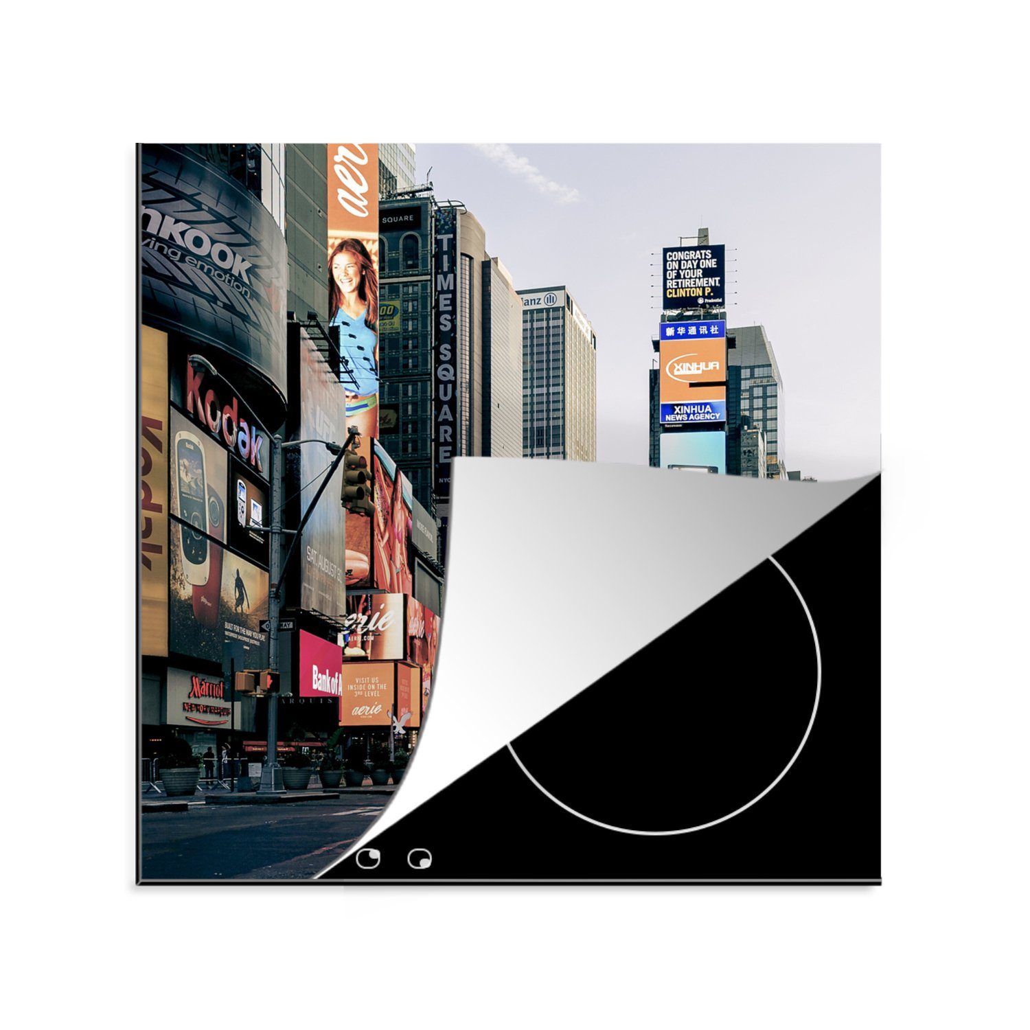 MuchoWow Herdblende-/Abdeckplatte Times Square und ein Taxi, Vinyl, (1 tlg), 78x78 cm, Ceranfeldabdeckung, Arbeitsplatte für küche