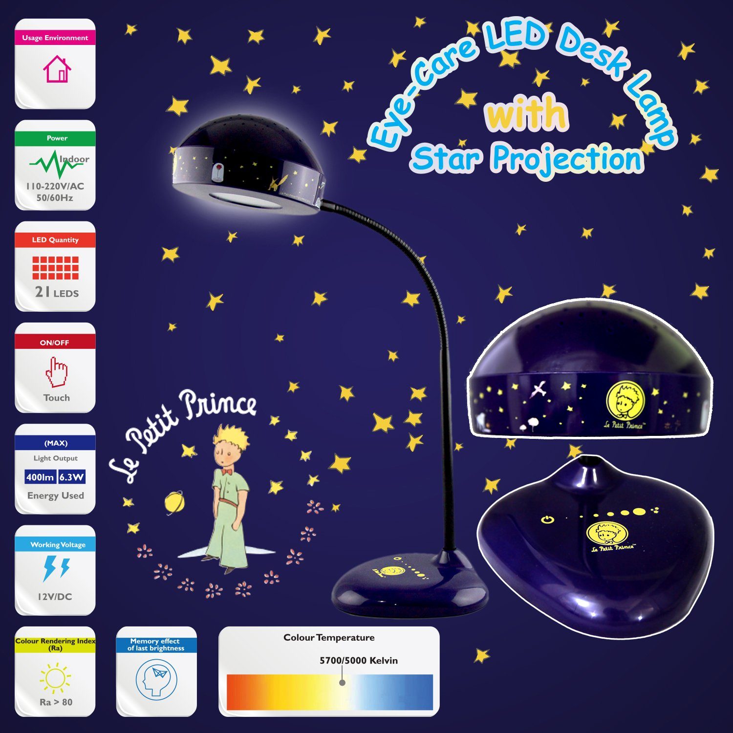 niermann LED Tischleuchte Tisch-Leseleuchte Kleiner Prinz, LED fest integriert, Kinderzimmer, Kinderlampe