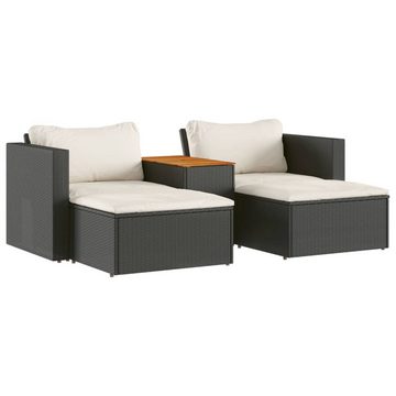 vidaXL Loungesofa 5tlg. Garten-Sofagarnitur mit Kissen Schwarz Poly Rattan Akazie, 1 Teile