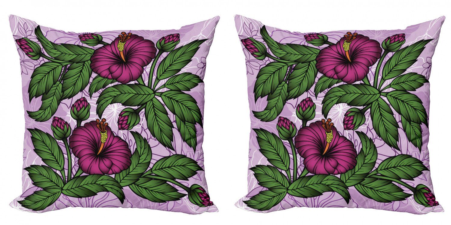 Kissenbezüge Modern Accent Doppelseitiger Digitaldruck, Abakuhaus (2 Stück), Blumen Hibiscus-Blüten-Muster