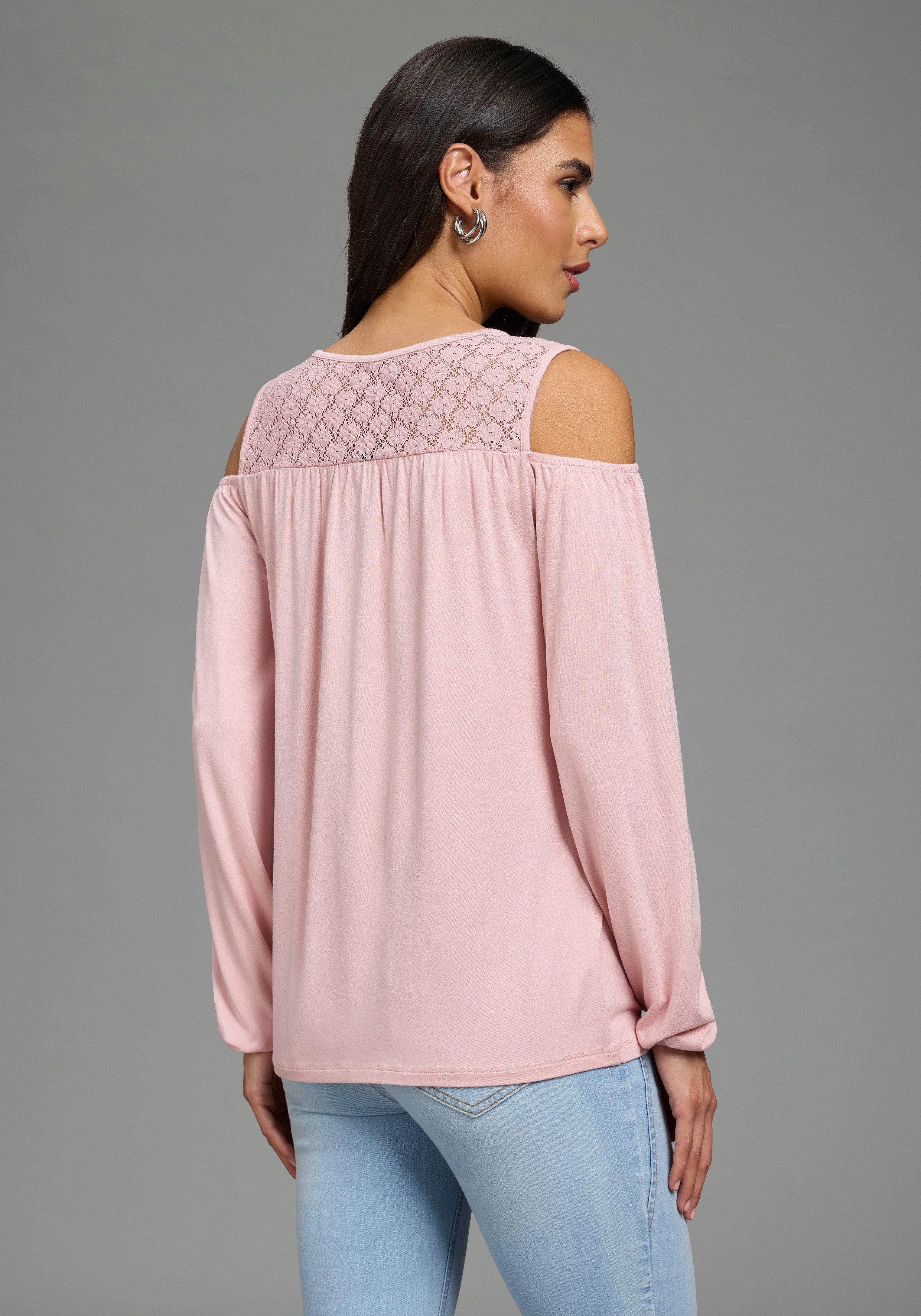 Laura Scott Langarmshirt aus Viskosemischung, figurumspielende Passform, elastisches Material