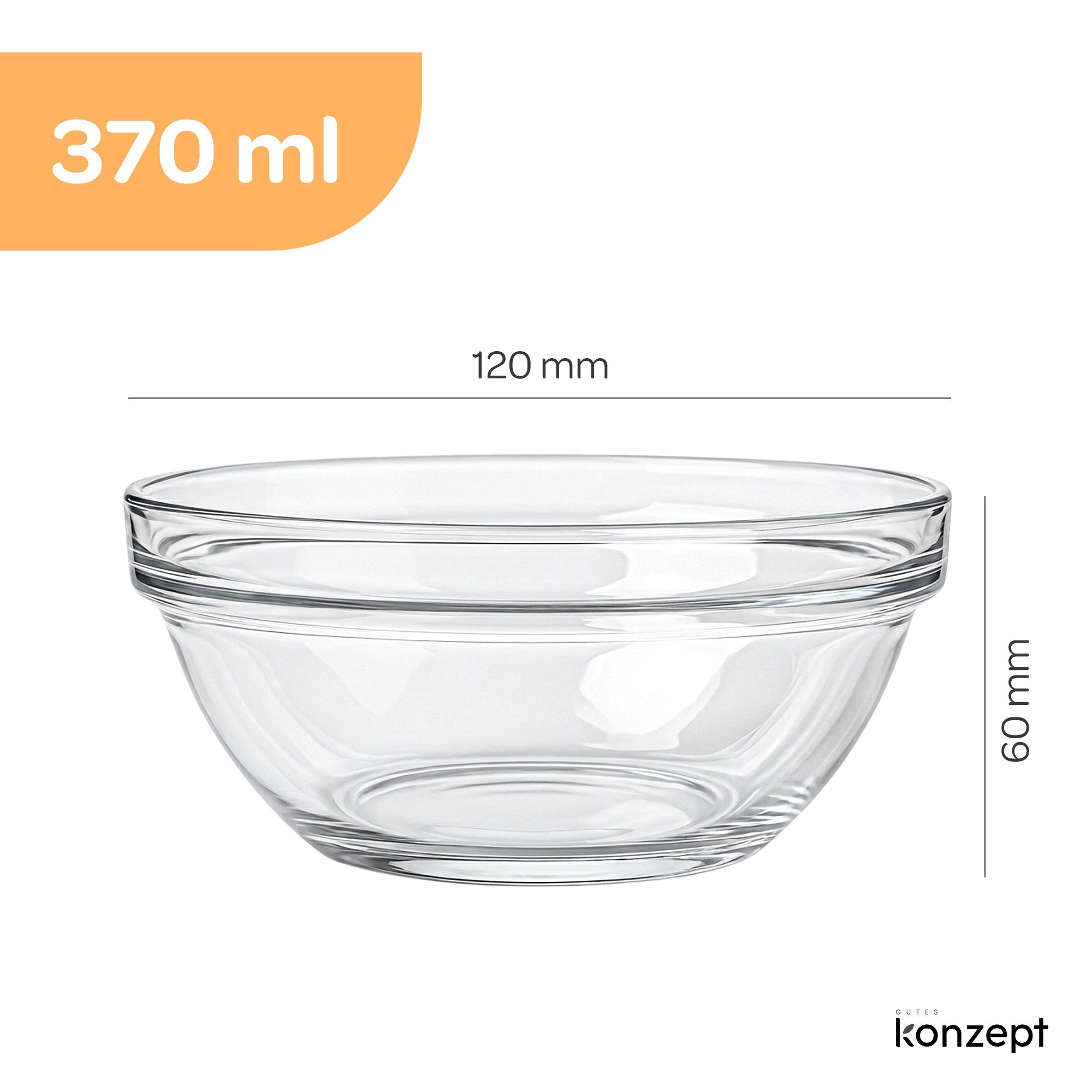 KONZEPT Salatschüssel Set aus Glas, klein, 370 ml, (Set, 12-tlg), Stapelbar, ideal als Müslischalen, Snackschalen und Dessertschalen
