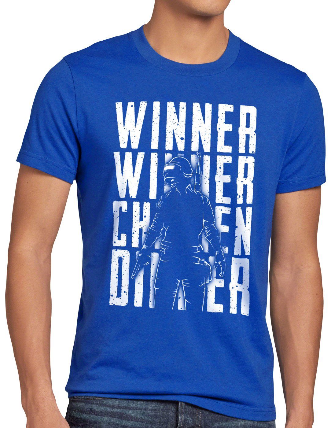 style3 Print-Shirt Herren T-Shirt Winner Winner Chicken Dinner pvp multiplayer blau