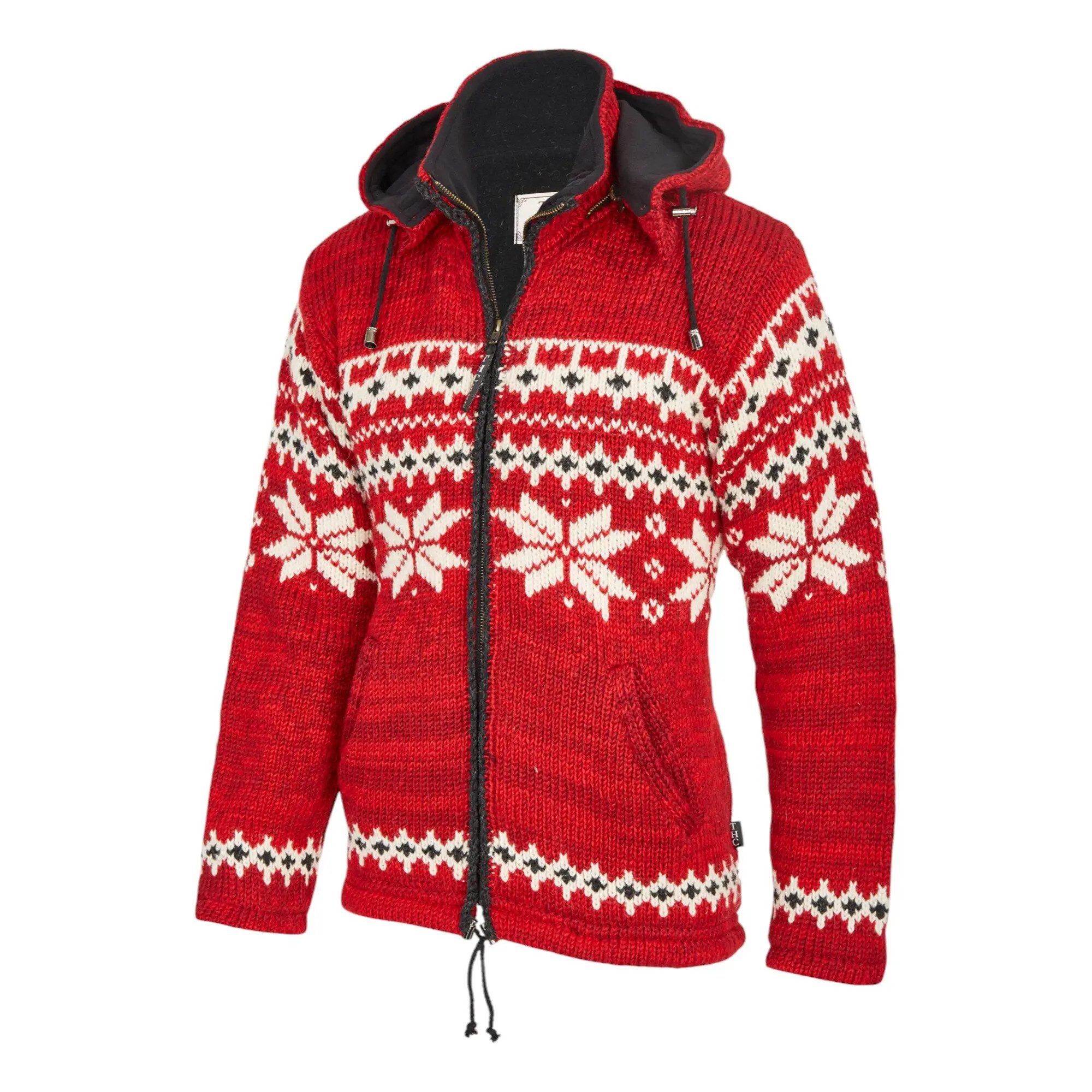 THC Natural Line Strickjacke THC Schafwollstrickjacke Norweger rot 601 (1 Stück, 1-tlg., 1 Stück) Strickjacke mit abnehmbarer Kapuze