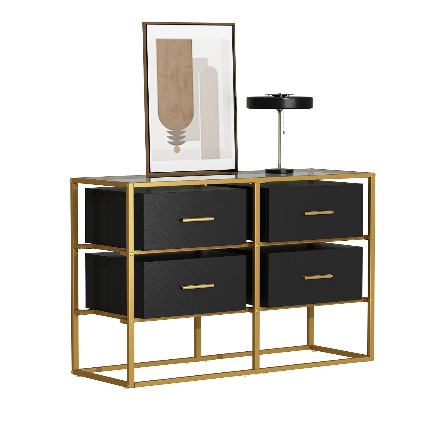 FUFU&GAGA Kommode Glas-Sideboard, Kommode, Schwarz-Gold, MDF & Glas, 100x35x65 cm