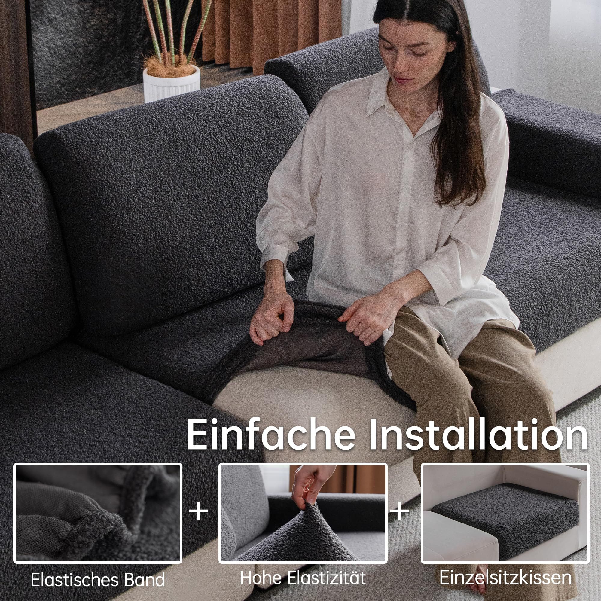Agger Sofahusse Sofa Überzug – Hoch Elastischer, Rutschfester Sitzkissenbezug, Waschbarer, Haustierfreundlicher Sofabezug für Couch