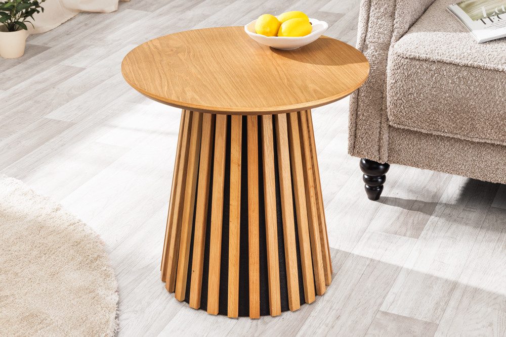 riess-ambiente Couchtisch VALHALLA WOOD 50cm natur · runder Wohnzimmertisch im Japandi-Design (Einzelartikel, 1-St), Säulenfuß aus Massivholz · 1,8cm Tischplatte · Eiche