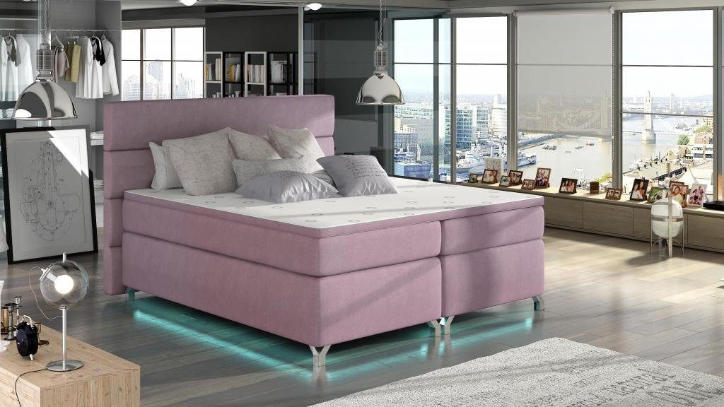 JVmoebel Bett Boxspring Bett Doppelbett Lederbett Betten Polster Schlafzimmer Rosa