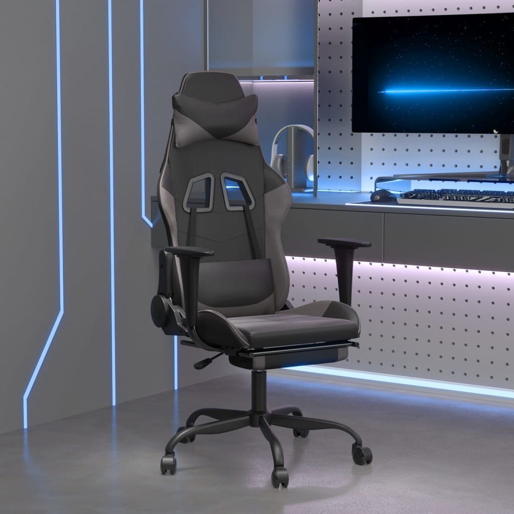 vidaXL Gaming-Stuhl Gaming-Stuhl mit Fußstütze Schwarz und Grau Kunstleder (1 St) Schwarz und Grau | Schwarz und Grau