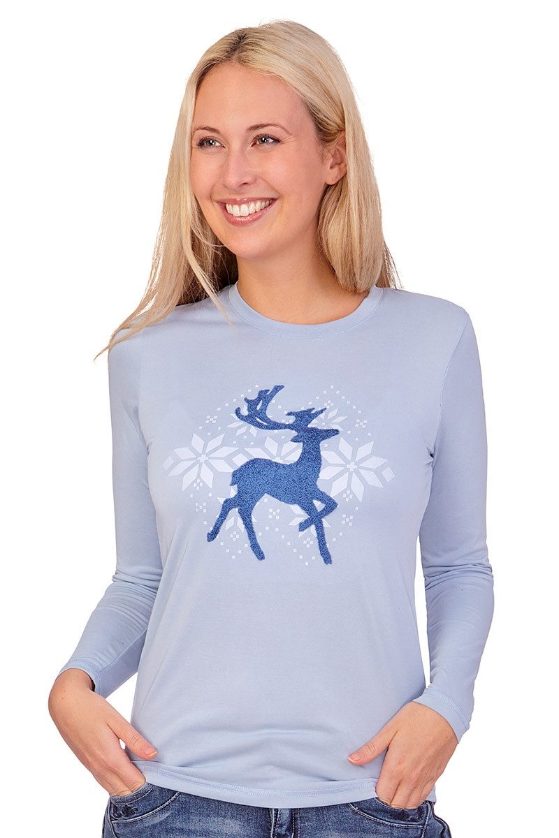 Piz Palü Trachtenshirt Longsleeve Damen - GERBRUNN - cashmere blue