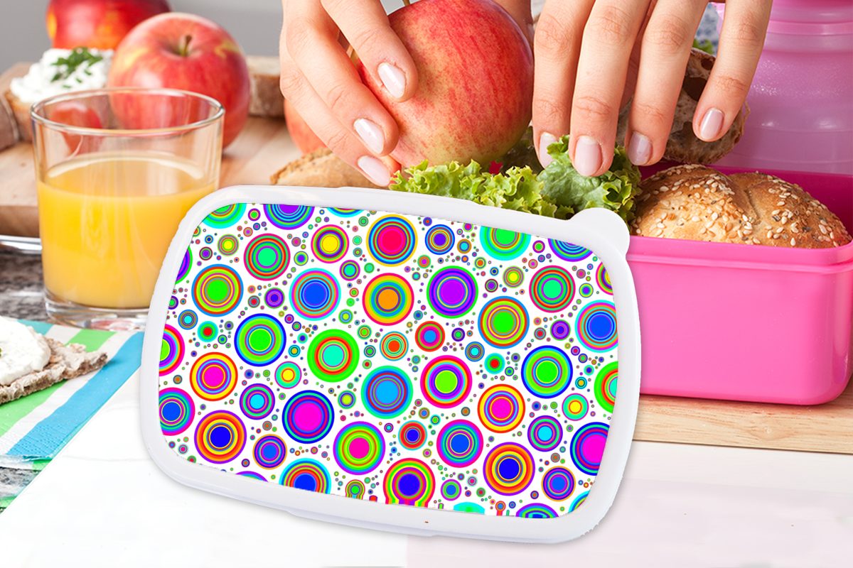 MuchoWow Lunchbox Muster - Snackbox, Kunststoff Kreis, Punkte Kunststoff, für (2-tlg), Erwachsene, Brotbox Brotdose - Kinder, Mädchen, rosa