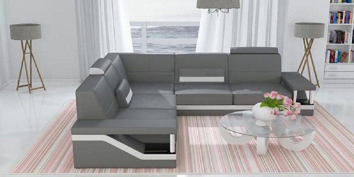 Xlmoebel Ecksofa Eckgarnitur in Ledersofa-Optik mit USB-Anschluss, Hergestellt in Europa