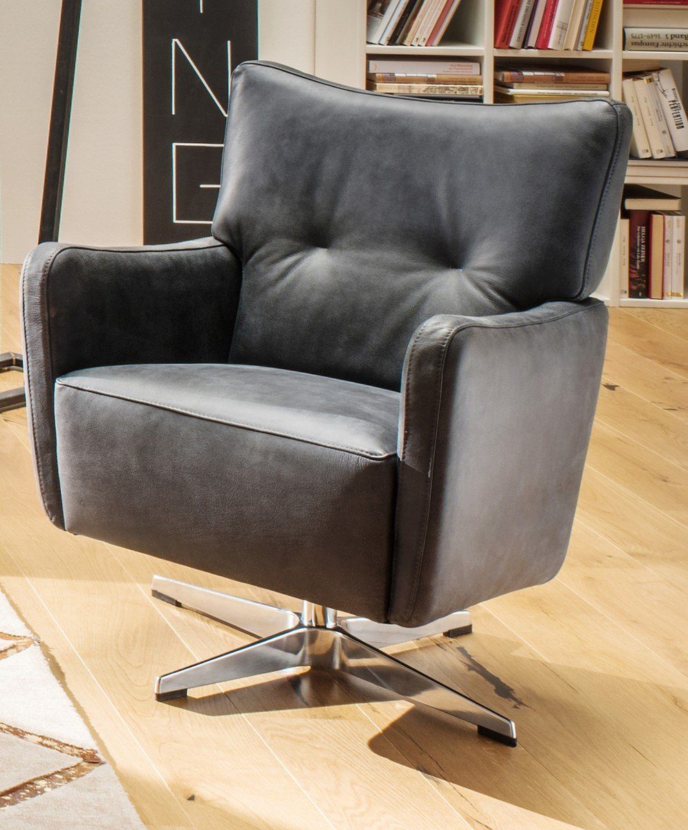 Kasper-Wohndesign Drehsessel Leder schwarz »ALINE« - Kasper-Wohndesign