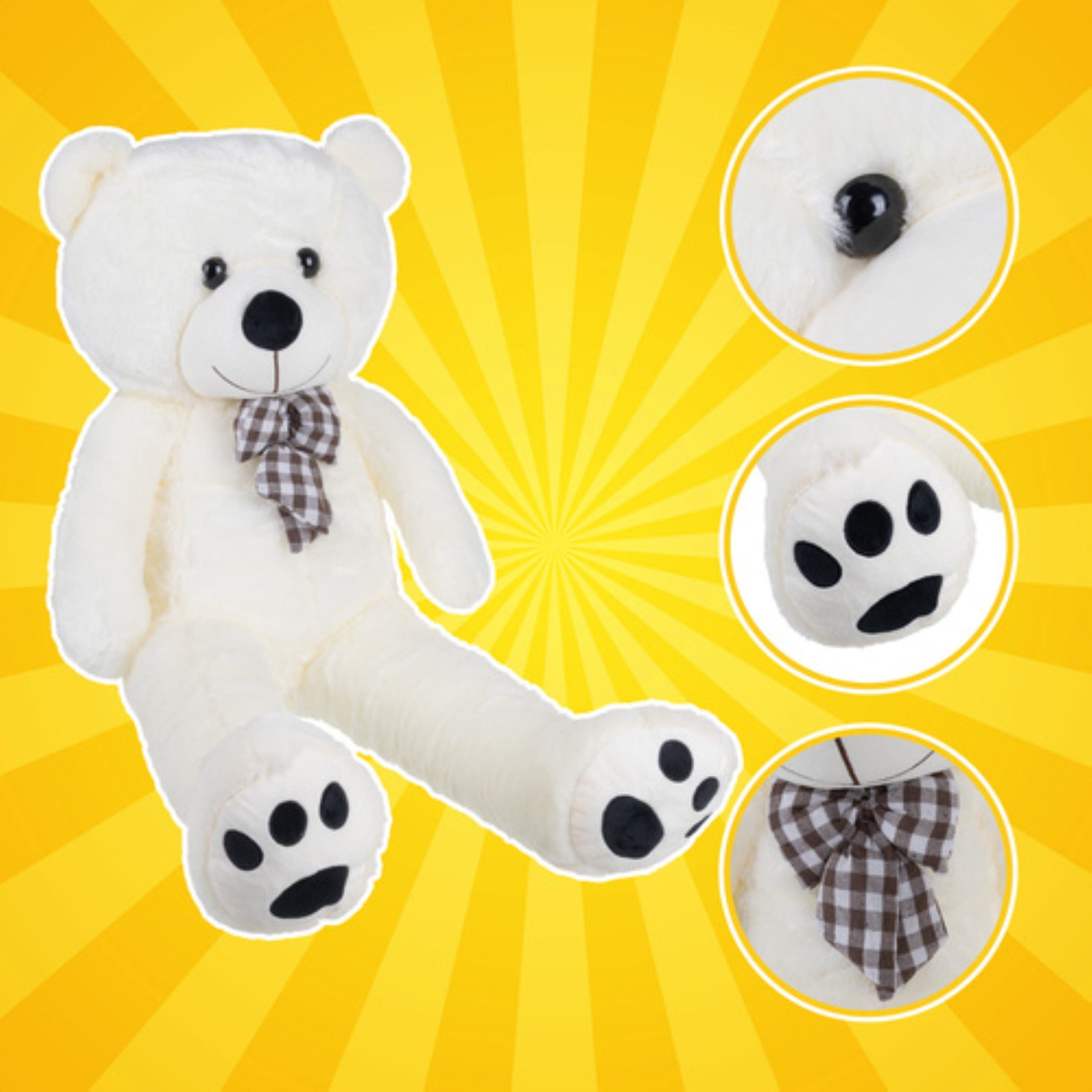KRUZZEL Kuscheltier Teddybär 100 cm Kuscheltier Plüschtier für Kinder und Erwachsene (Teddybär Kuscheltier 100 cm Plüschtier mit Schleife für Kinder, Plüschtier Teddybär 100 cm weich mit Schleife für Kinder), Großformatiges Kuscheltier Dekorative Schleife