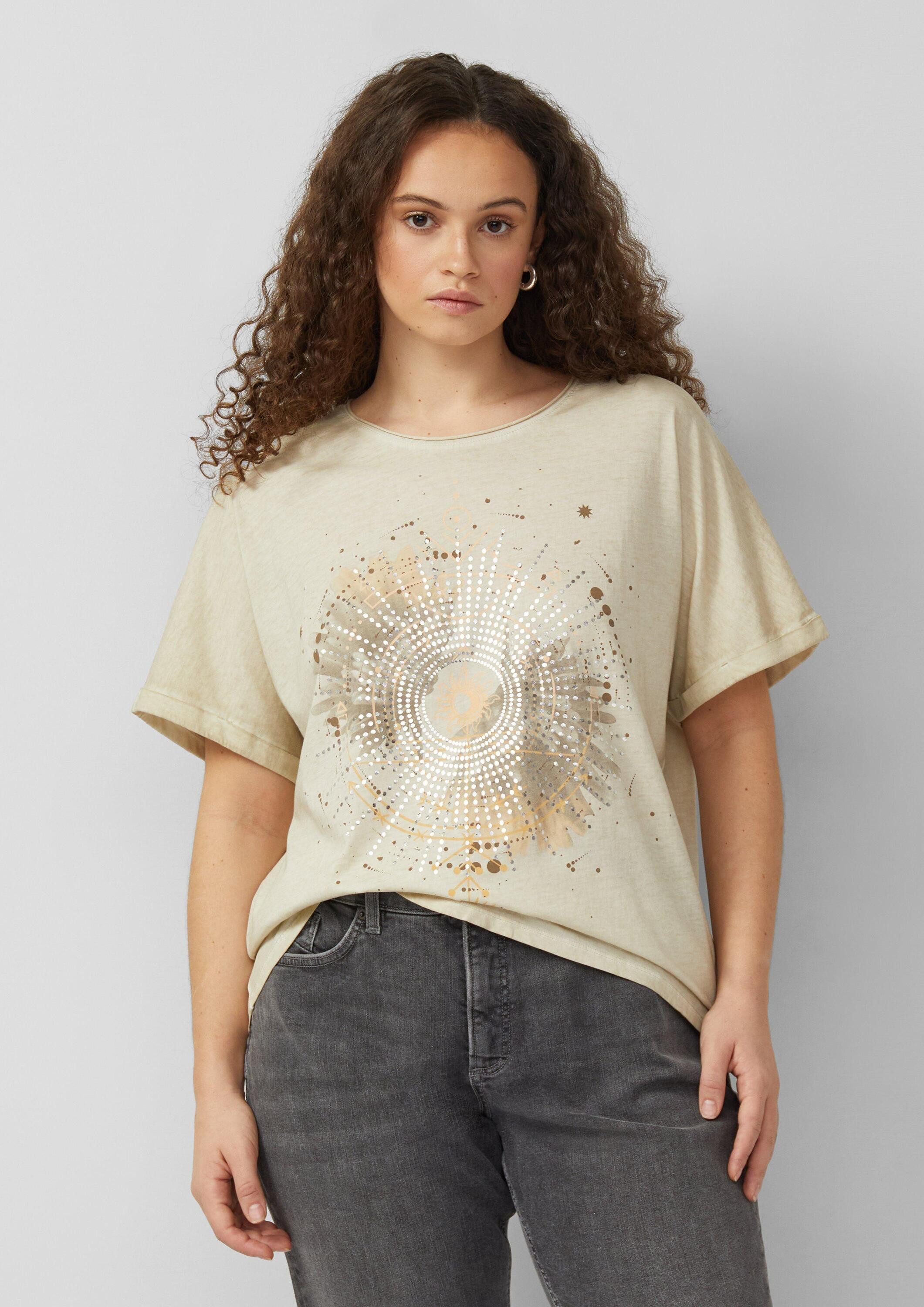 QS Kurzarmshirt T-Shirt T-Shirt mit Frontprint im Loose Fit und Fledermausärmeln