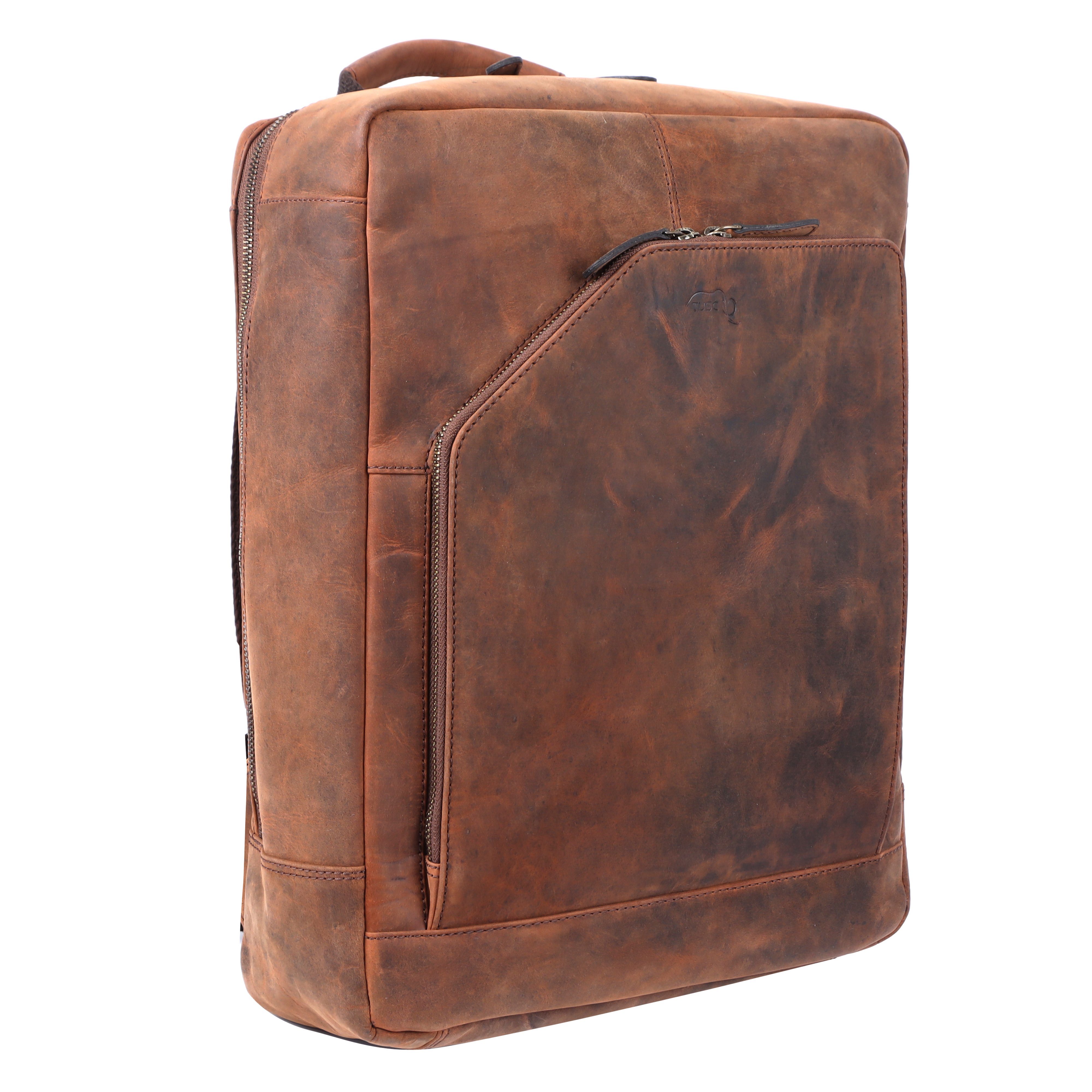 TUSC Tagesrucksack Corvus 15M, Premium Rucksack aus Leder für Laptop bis 15,6 Zoll. Walnut | Rucksacktaschen