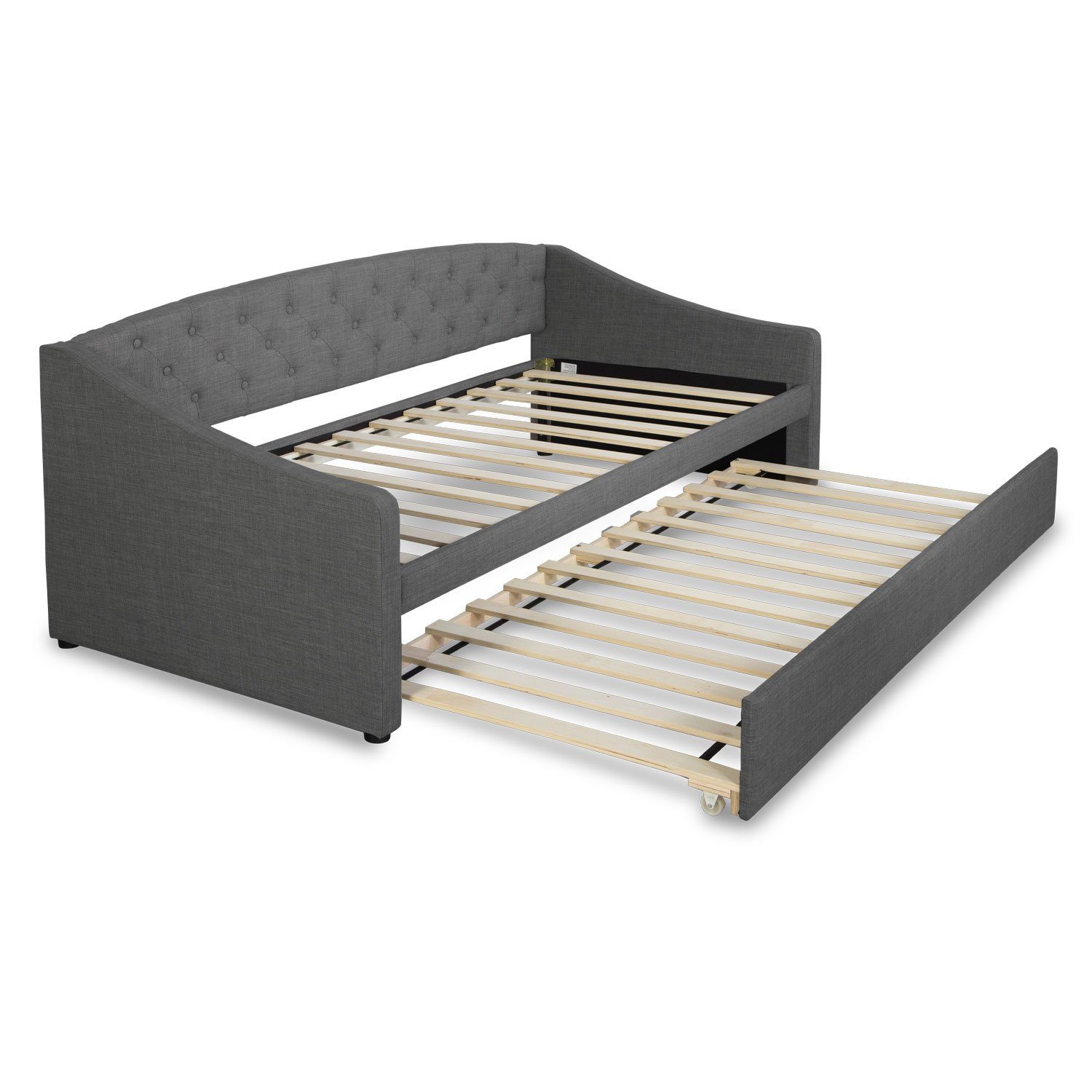 Homestyle4u Polsterbett 90x200 Gästebett Einzelbett Tagesbett Grau Schlafcouch Schlaffunktion (Set, Ausziehbett mit 2 Lattenroste), für 2 Personen Gäste, 2 Liegeflächen, mit ausziehbarem Bett