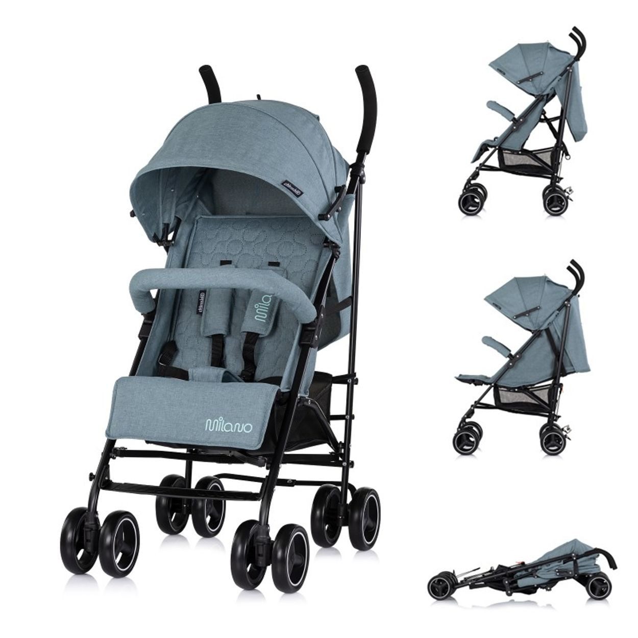 Chipolino Kinder-Buggy Milano, EVA-Material, 360° drehbar, 5-Punkt-Gurt, Sonnendach, Dach mit Fenster