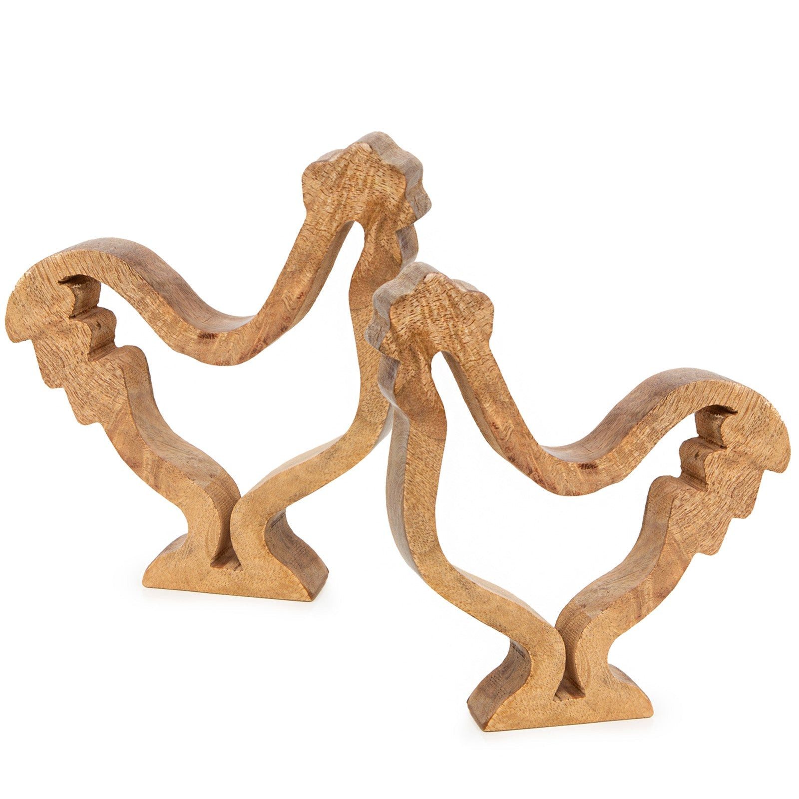 Logbuch-Verlag Dekofigur 2 Hühner Figuren aus Holz Hahn + Henne Ostern Dekoration braun 13 x 14