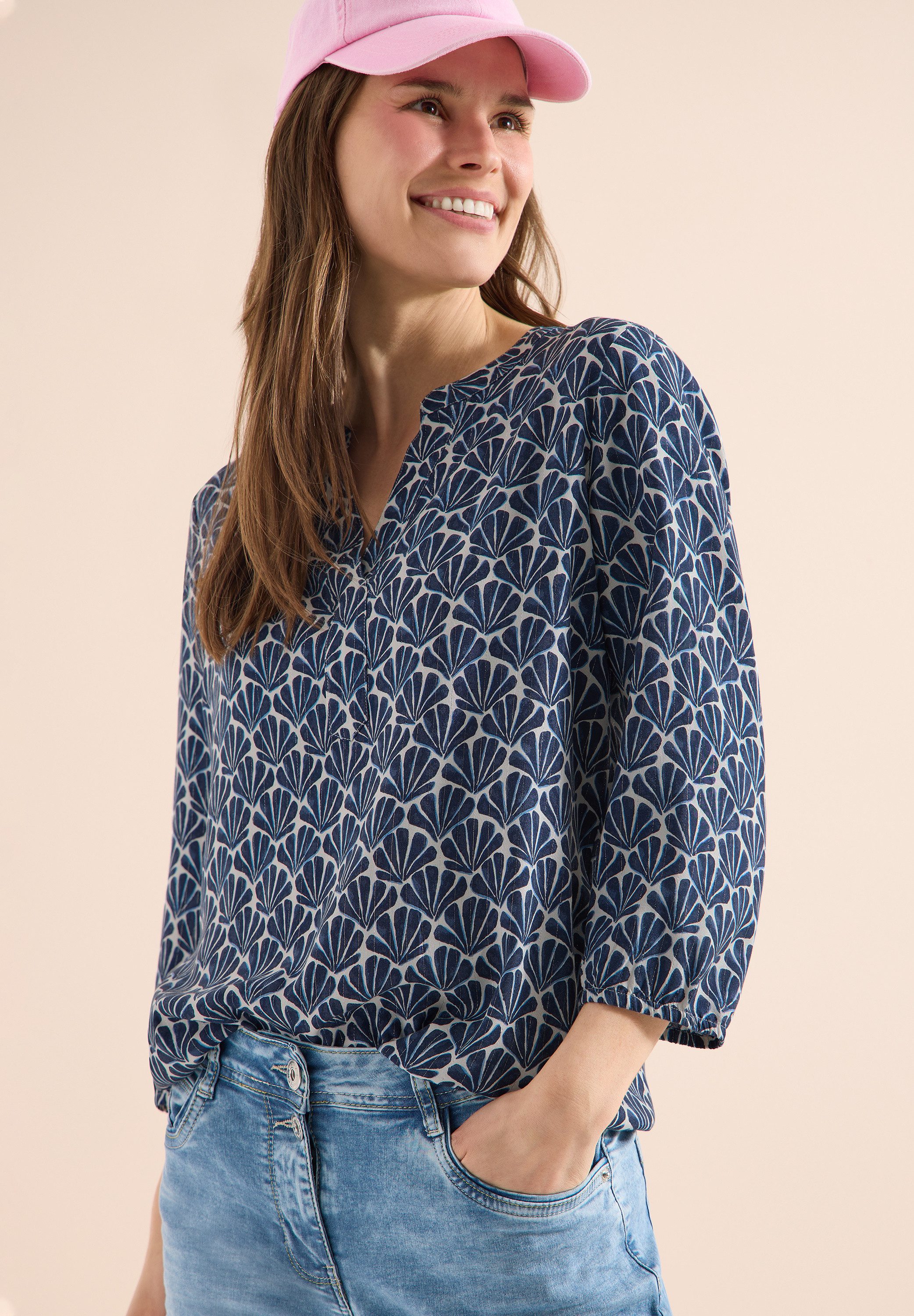 CECIL Longbluse mit geschlitztem Rundhalsausschnitt