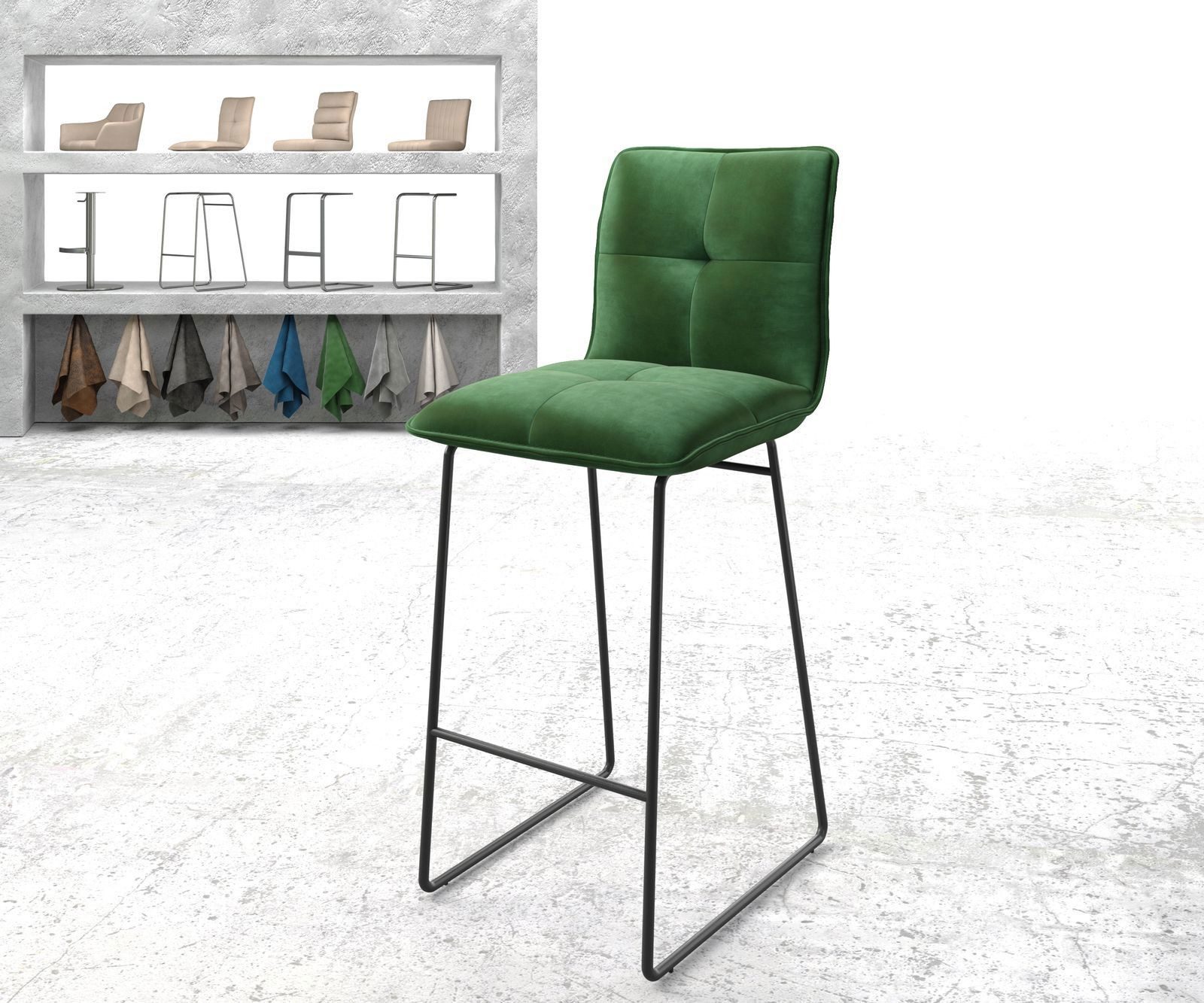 DELIFE Barhocker Maddy-Flex, Kufengestell Metall Samt Grün