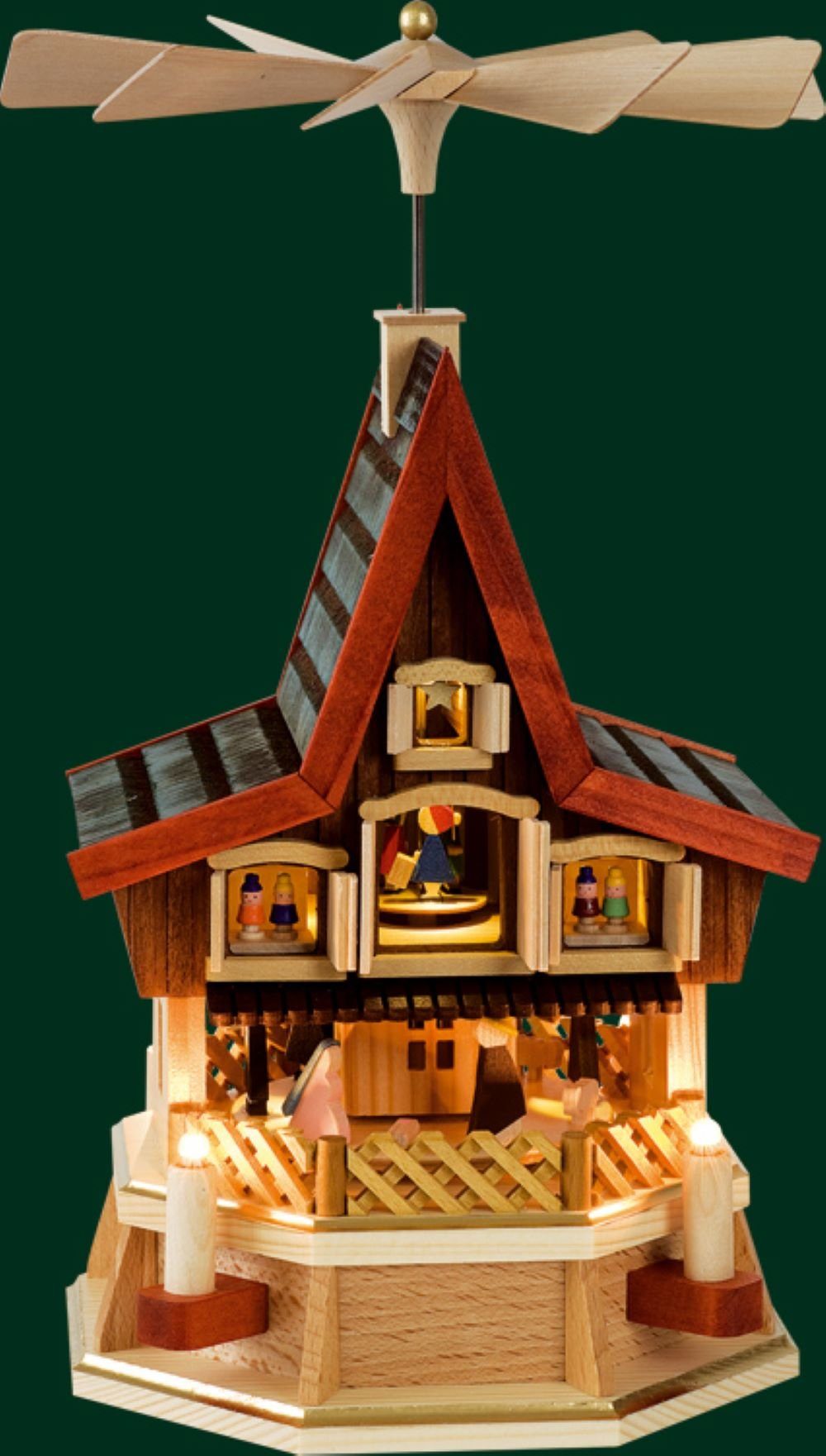 Richard Glaesser Weihnachtspyramide Adventshaus Christi Geburt, Höhe 26cm, Handwerkskunst original Erzgebirge