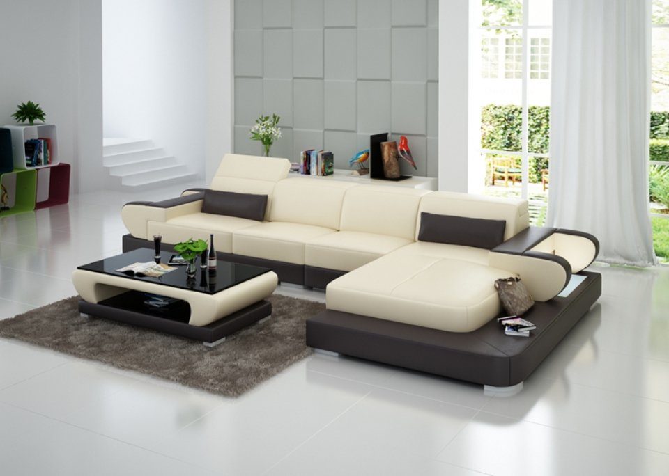 JVmoebel Ecksofa, Ledersofa Couch Wohnlandschaft Ecksofa Design Modern Sofa