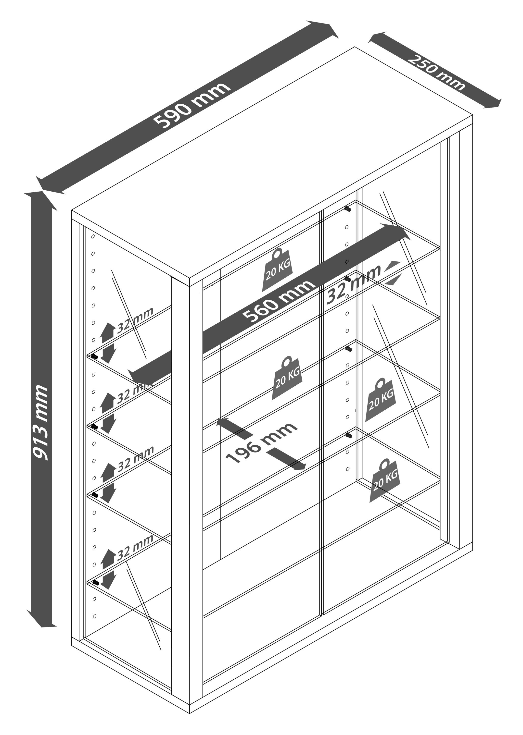VCM Hängevitrine Udina B. 60 x T. 25 x H. 91 cm Glasvitrine hängend, Vitrine Glas mit ESG-Sicherheitsglas, 5 Fächer – Bild 5 von 5