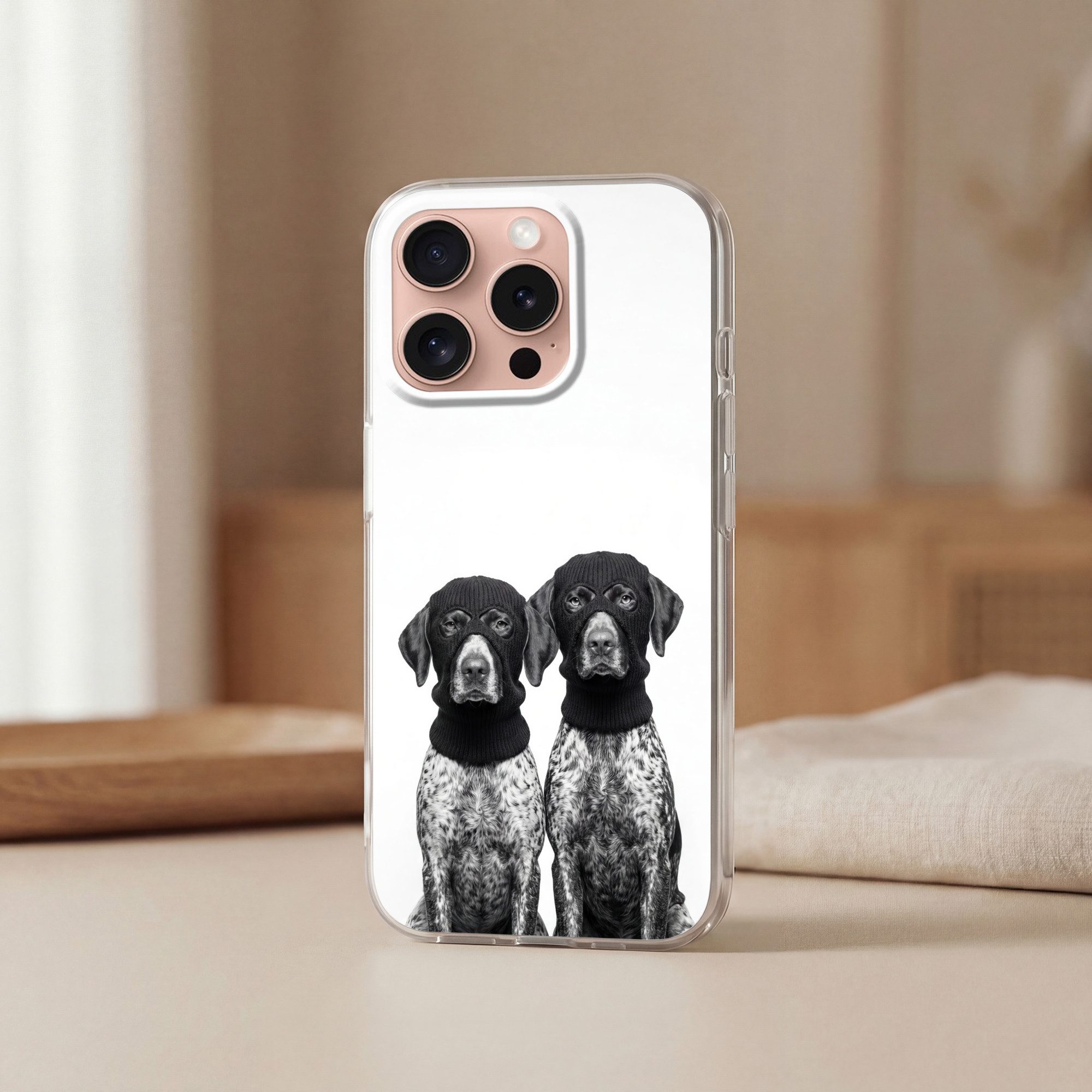 MuchoWow Handyhülle für Apple iPhone 16 Pro Hunde - Balaclava - Schwarz - Weiß, Smartphone-Bumper, Print, Handy Schutzhülle Dünn