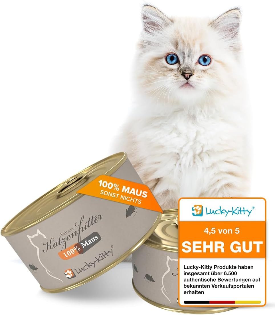 Lucky-Kitty Katzenfutter "Maus Pur" 100% gewolfte Maus, Nassfutter für: Katzen, I Natürliche, artgerechte Nahrung ohne Getreide, Zucker oder Zusätze