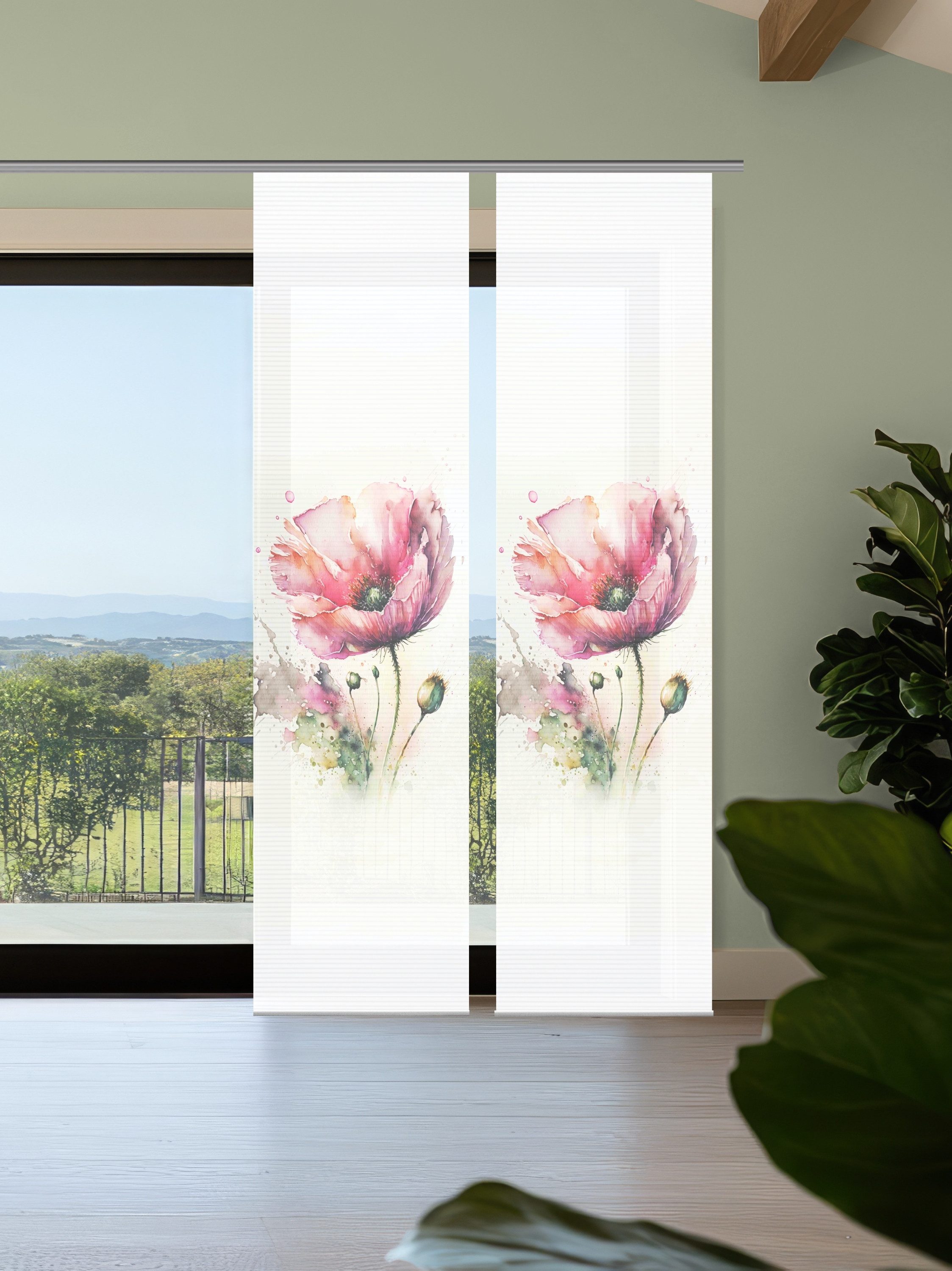 HOME WOHNIDEEN Schiebegardine HIG Schiebegardine MELIORA, recycelt, Moonblume auf Bambusoptik 245x60 (2 St), halbtransparent, Polyester (recycelt) Polyester