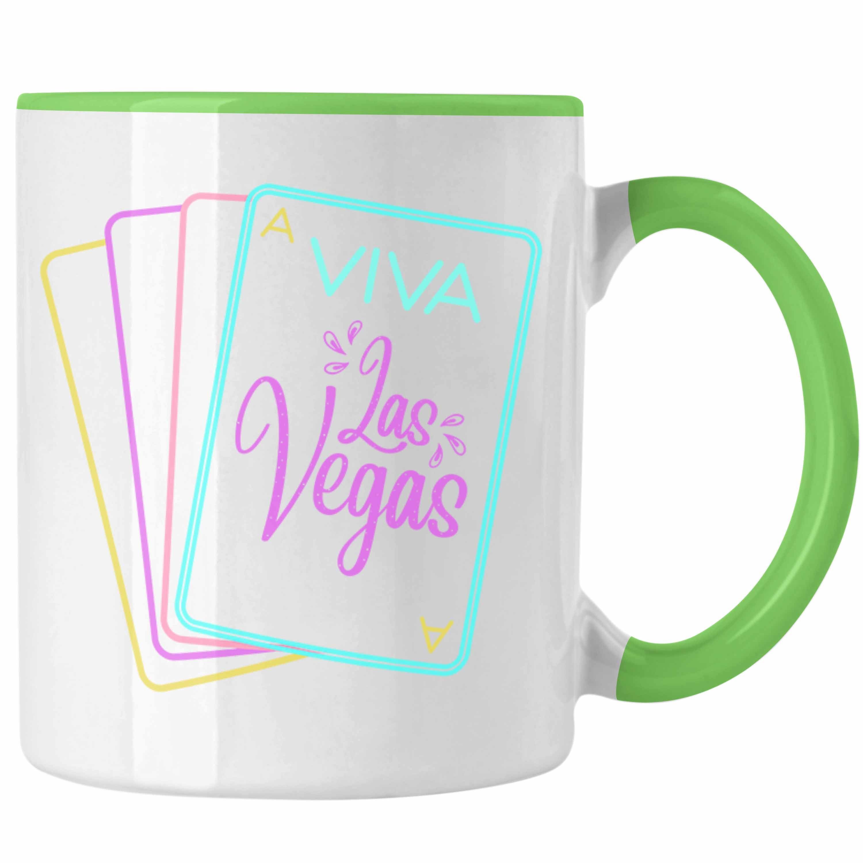 Trendation Tasse Trendation - Viva Las Vegas Tasse Geschenk Neon Retro 80er Jahre Geschenkidee Grün
