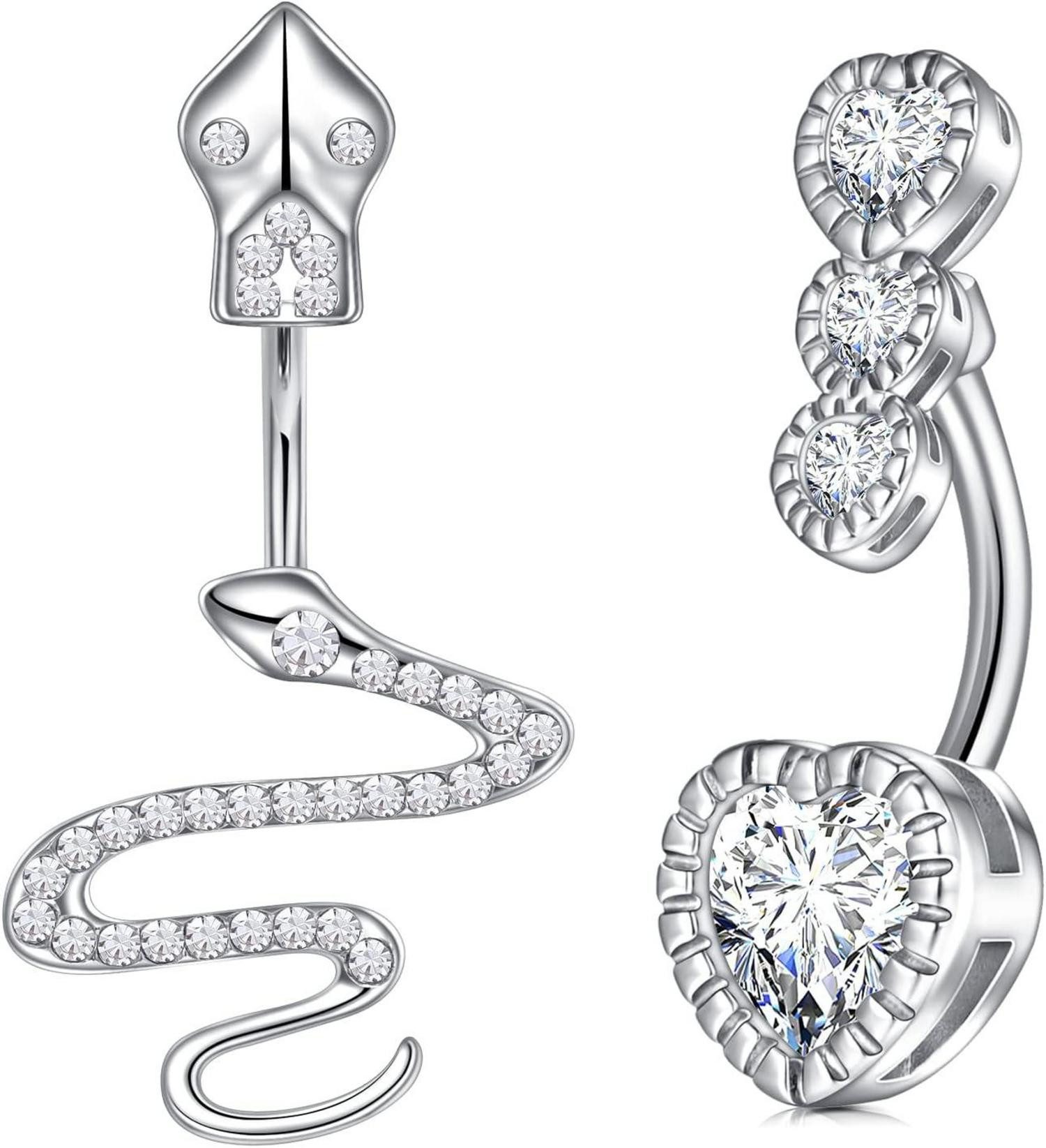 Bauchnabelpiercing Bauchnabelpiercing Silber 14G 10mm Herz Edelstahl CZ Diamant