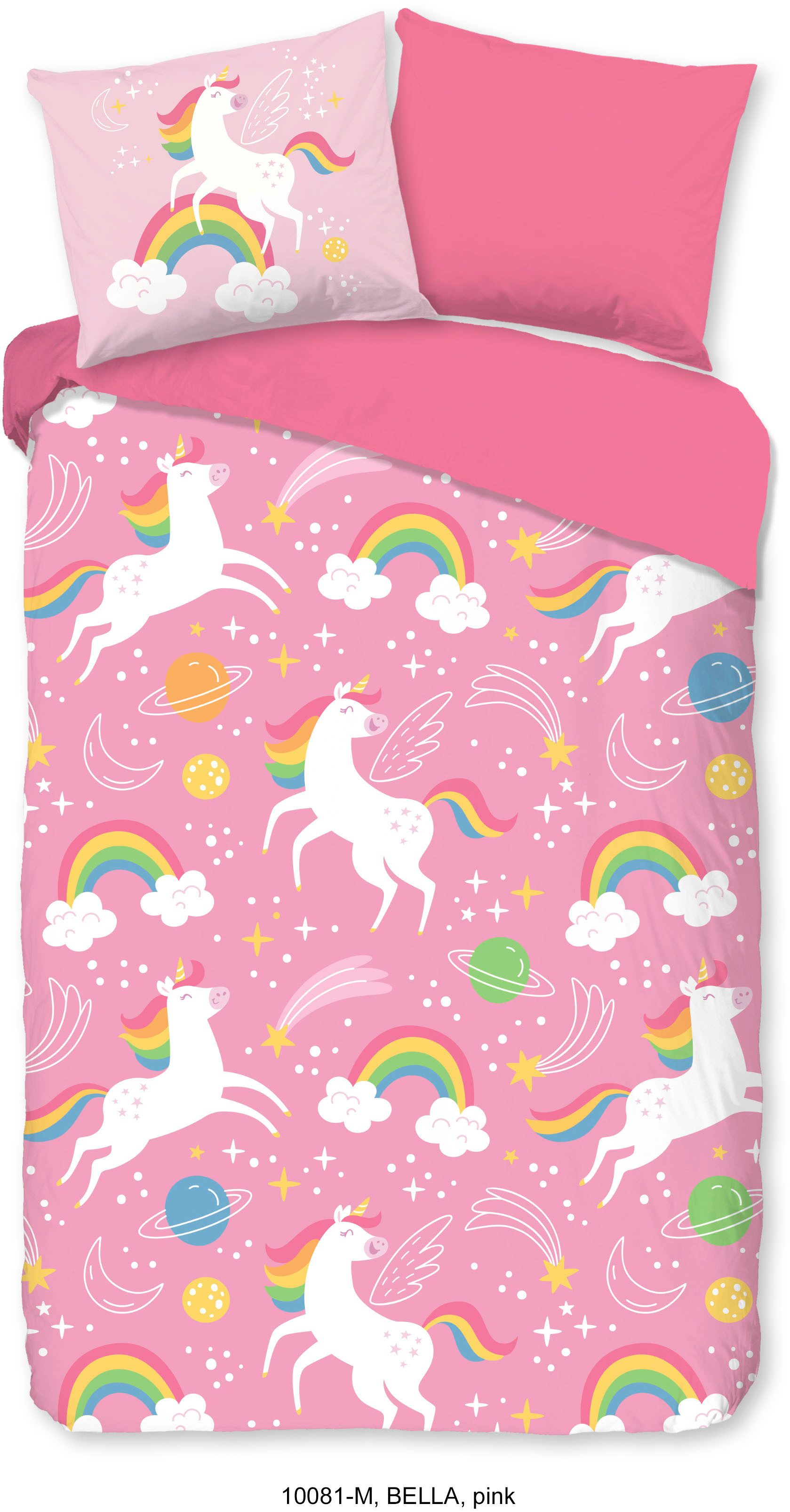 PURE luxury collection Microfaserbettdecke + Kopfkissen Bella, 2-in-1 Bettdecke, waschbar, 135x200, Wende, Mädchen, Einhorn, Rosa