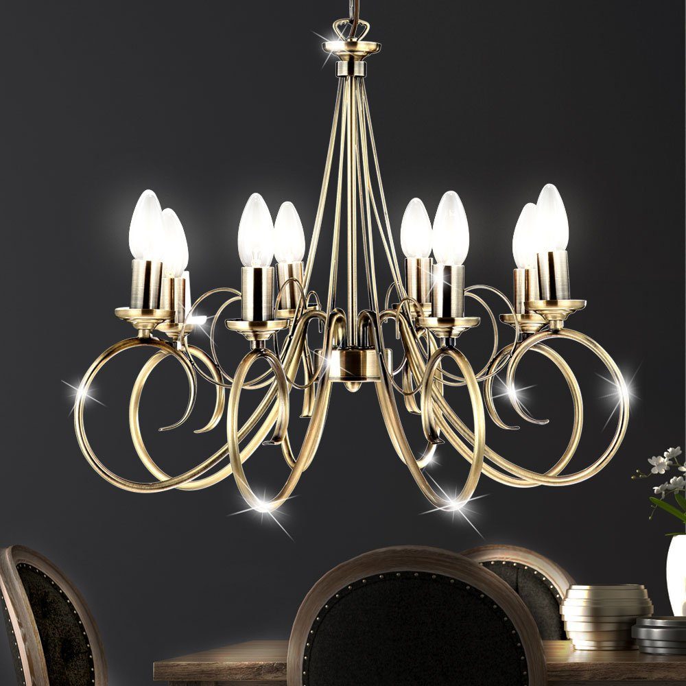 GLOBO LIGHTING Kronleuchter, Leuchtmittel inklusive, Warmweiß, Kronleuchter Decken Pendel Lüster Alt Messing Wohn Zimmer