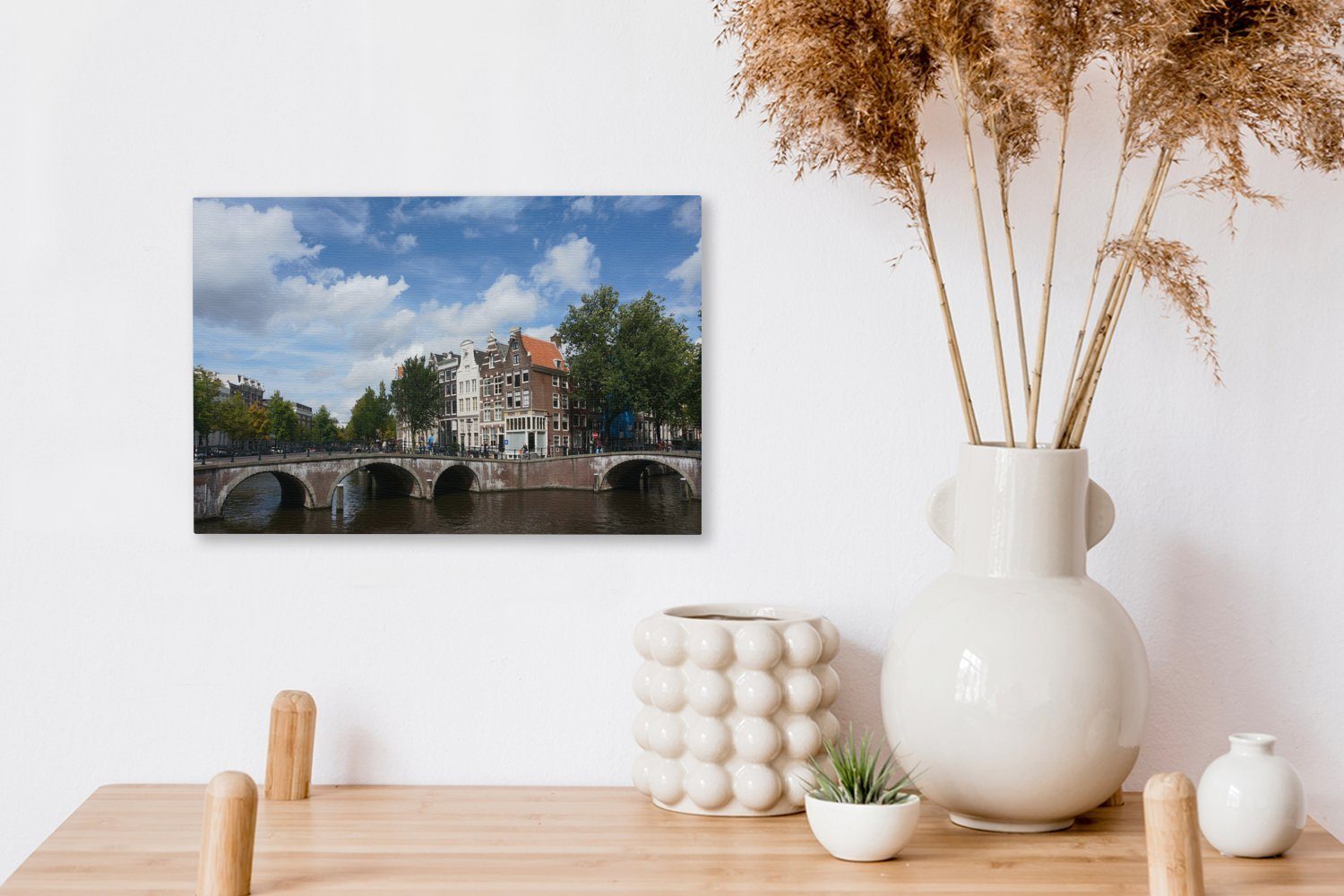 cm einem Wandbild 30x20 Wolken, unter mit (1 blauen St), Leinwandbilder, Leinwandbild Himmel in Aufhängefertig, Wanddeko, Amsterdam Keizersgracht OneMillionCanvasses® Die