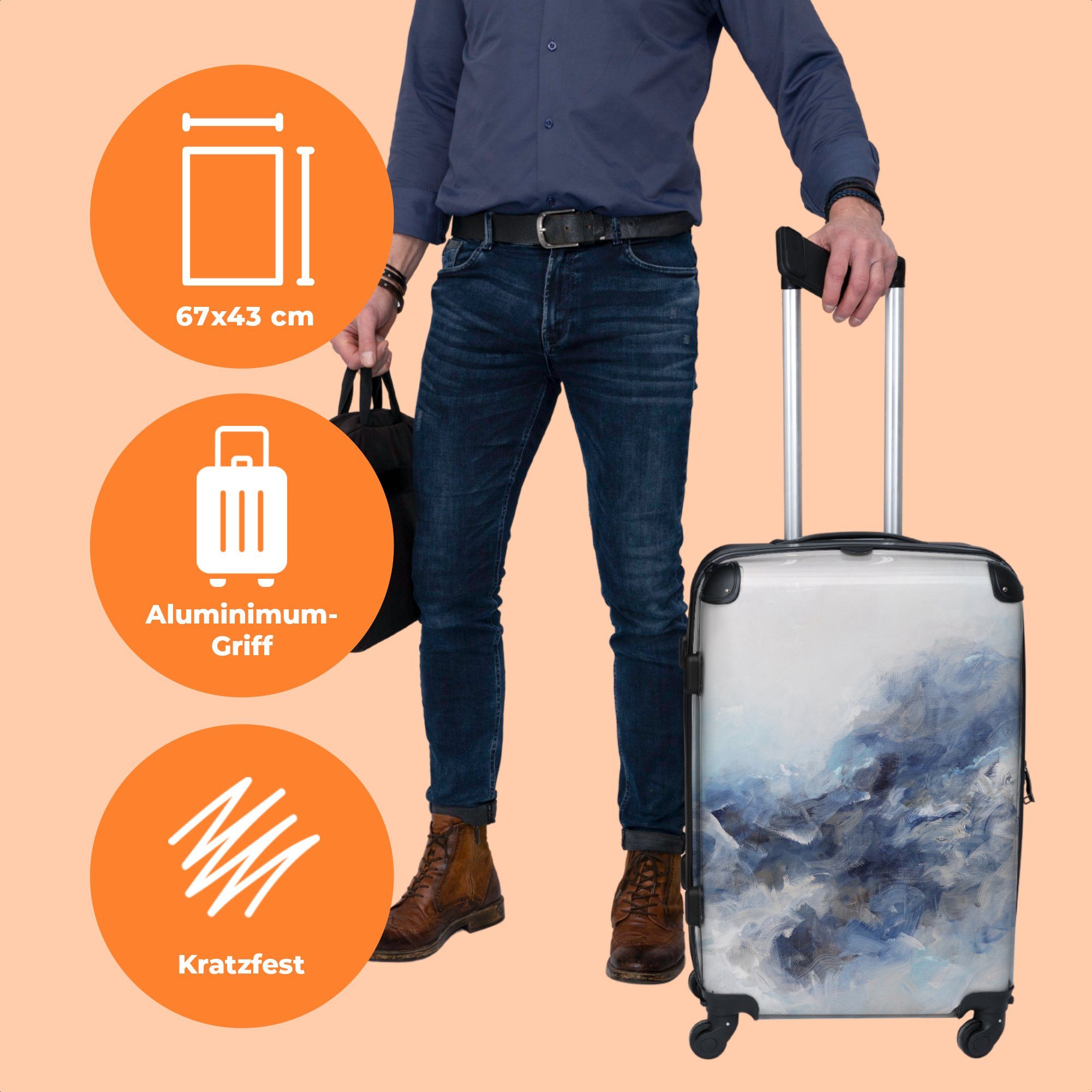 Blau, Trolley Abstrakt 4 - Große 4 Reisekoffer Rollkoffer - 67x43x25cm Aufgabegepäck - - NoBoringSuitcases.com© Malerei Rollen, Koffer Rollen Farbe mit