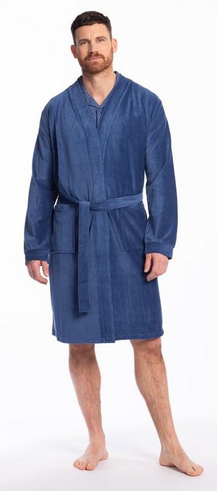 Kimono-Kragen, Klassisch Herrenbademantel Midi, Eskimo Gürtel, Velours Herren Bademantel, Baumwollmischung,