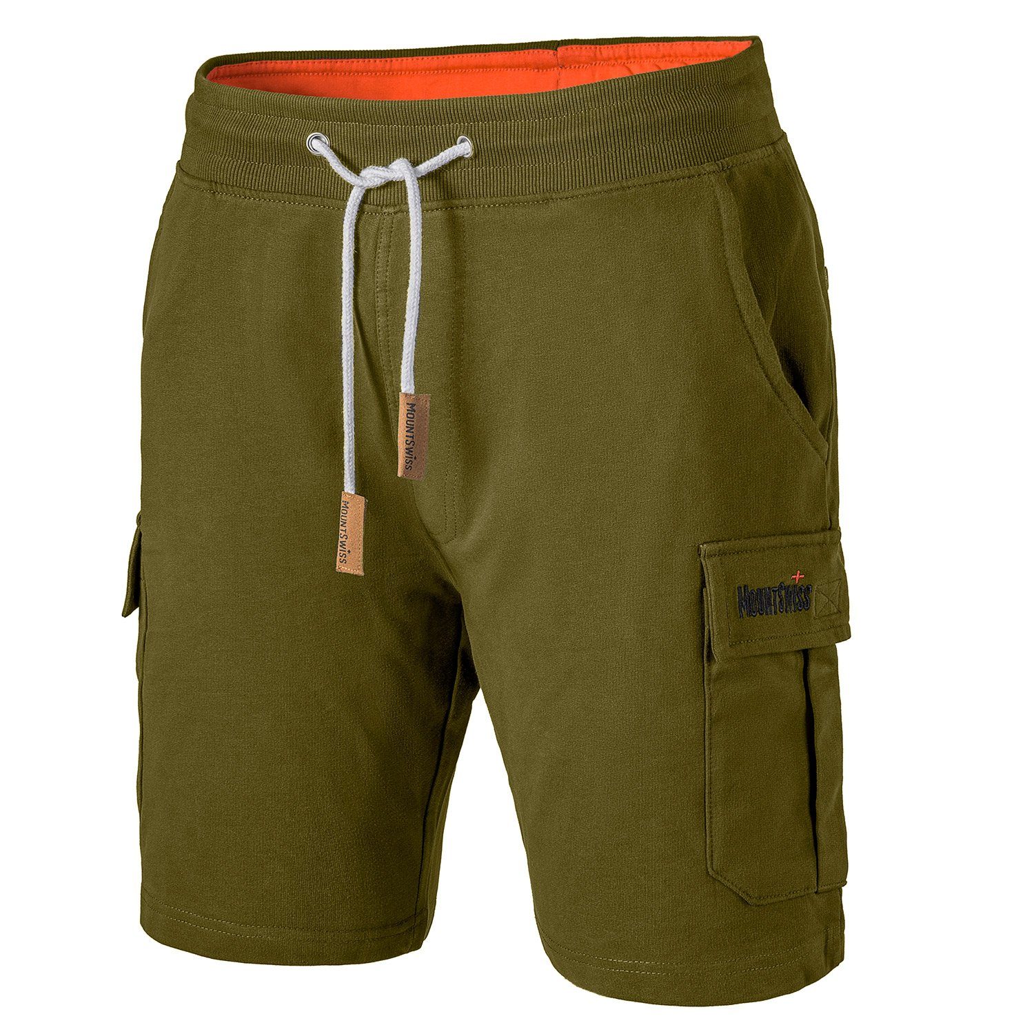 Mount Swiss Shorts Mount Swiss Kurze CARGO Freizeithose Herren (1-tlg) 2 Seitentaschen, 2 Beintaschen + 2 Gesäßtaschen mit Reißverschluss olive