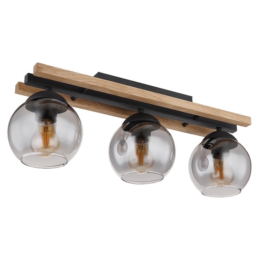 Deckenlampe Eichenholz Globo cm Deckenspot, inklusive, Flammig Esszimmerleuchte 3 LED Leuchtmittel nicht L Metall 60 rauch