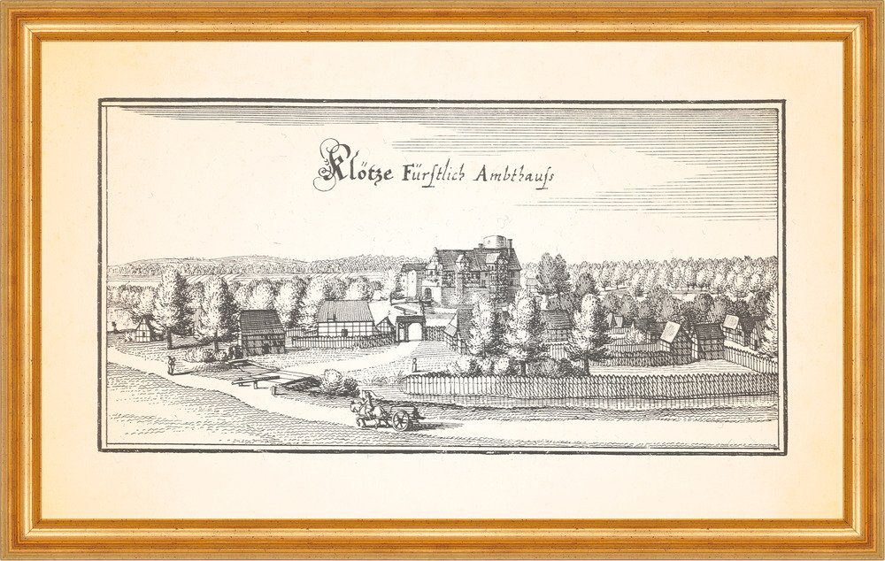 Kunstdruck Klötze fürstlich Amtshaus Wasserburg Klötzer Kupferstich Merian 0401 G