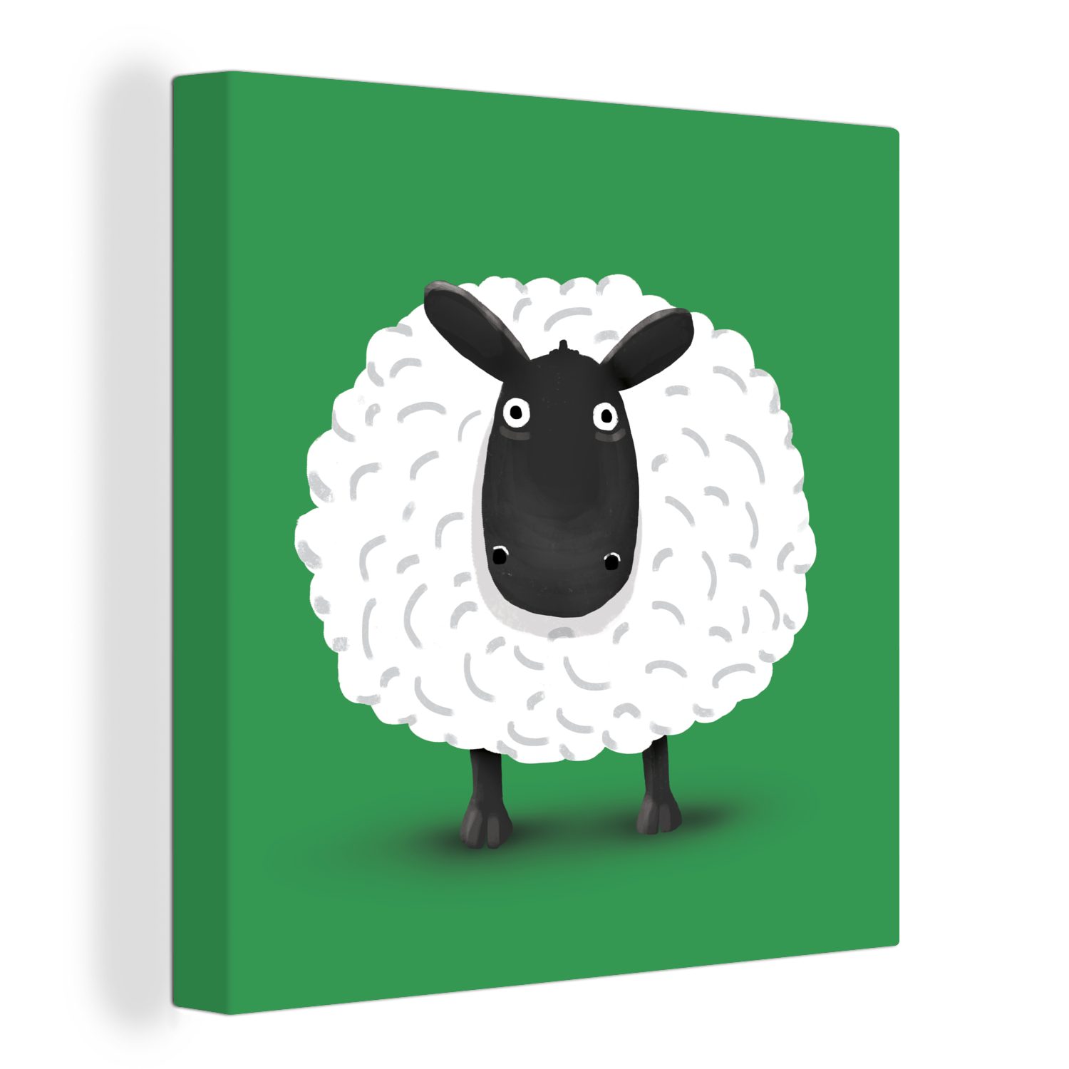OneMillionCanvasses® Leinwandbild Illustration eines Lamms auf grünem Hintergrund, (1 St), Leinwand Bilder für Wohnzimmer Schlafzimmer