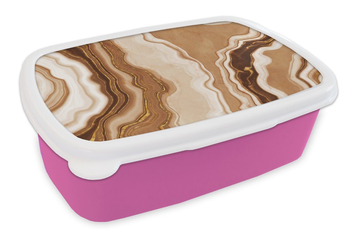 MuchoWow Lunchbox Edelsteine - Braun - Achat - Stein, Kunststoff, (2-tlg), Brotbox für Erwachsene, Brotdose Kinder, Snackbox, Mädchen, Kunststoff rosa | Lunchboxen