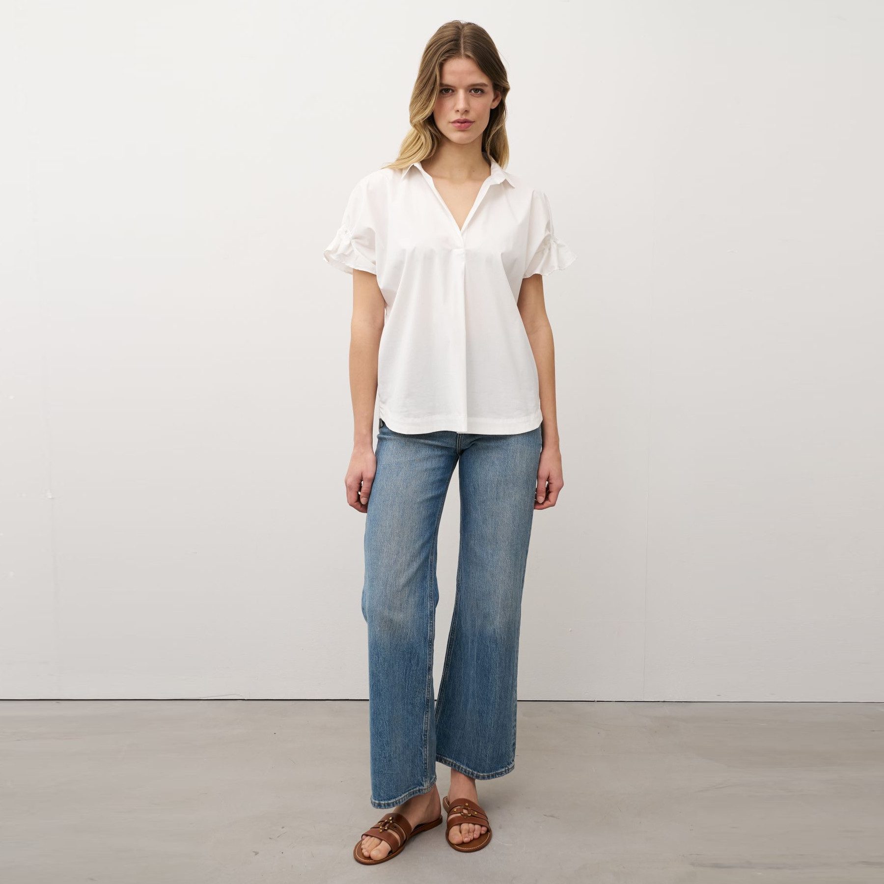0039 Italy Kurzarmbluse Bluse DERRY FANCY mit Baumwolle